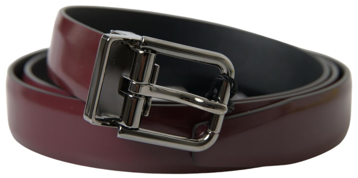 Dolce & Gabbana - Bordeaux Leather Silver Metal Buckle Belt