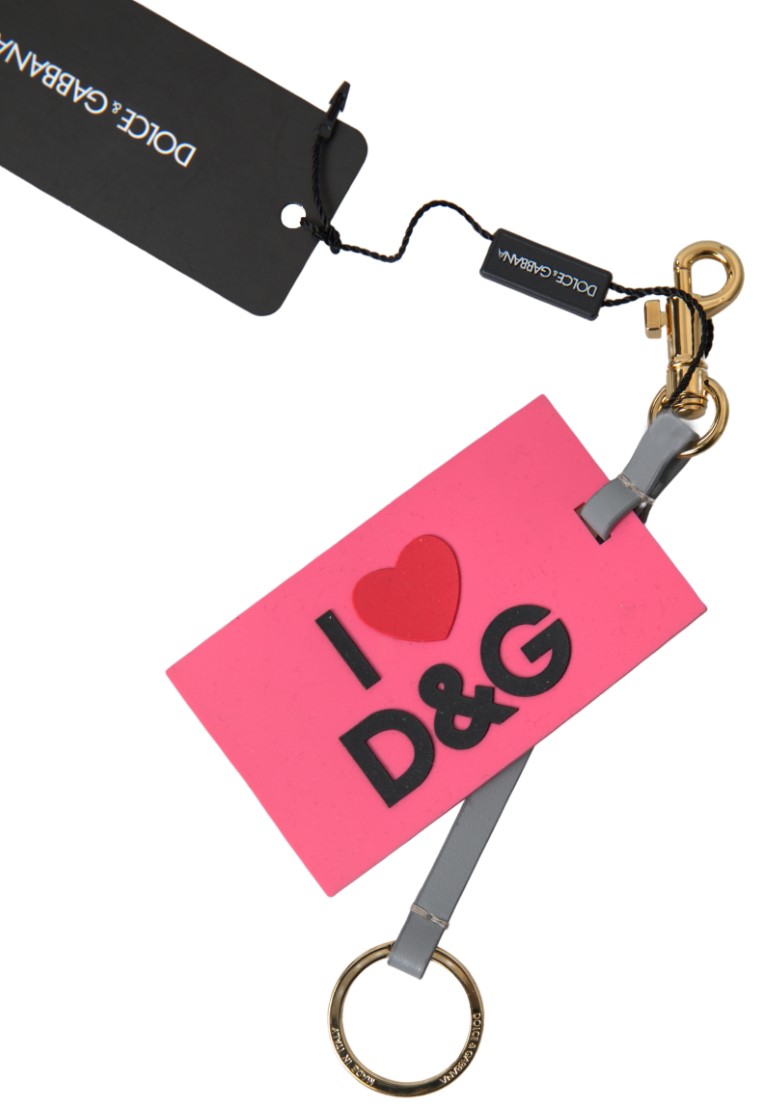 Dolce & Gabbana - Pink Silicone DG Logo Gold Brass Keyring Women Keychain