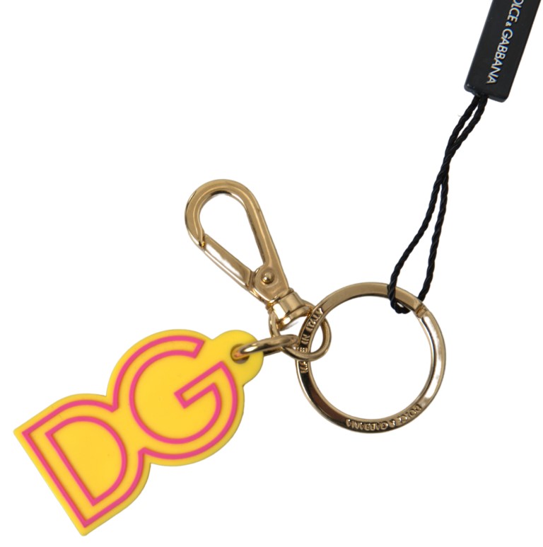 Dolce & Gabbana - Yellow Rubber DG Logo Gold Brass Metal Keyring Keychain