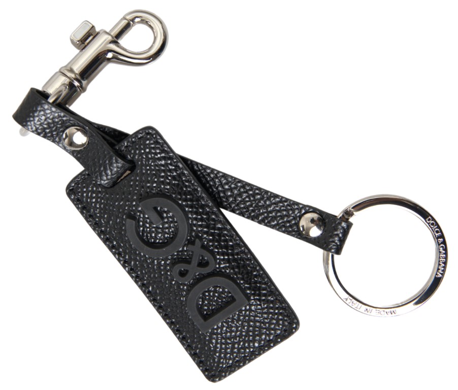 Dolce & Gabbana - Black DG Logo Leather Silver Metal Keychain