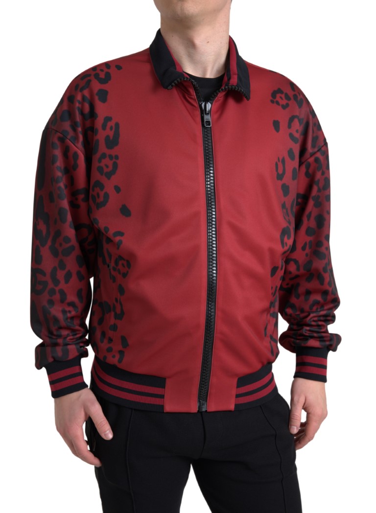 Dolce & Gabbana - Red Leopard Polyester Bomber Full Zip  Jacket