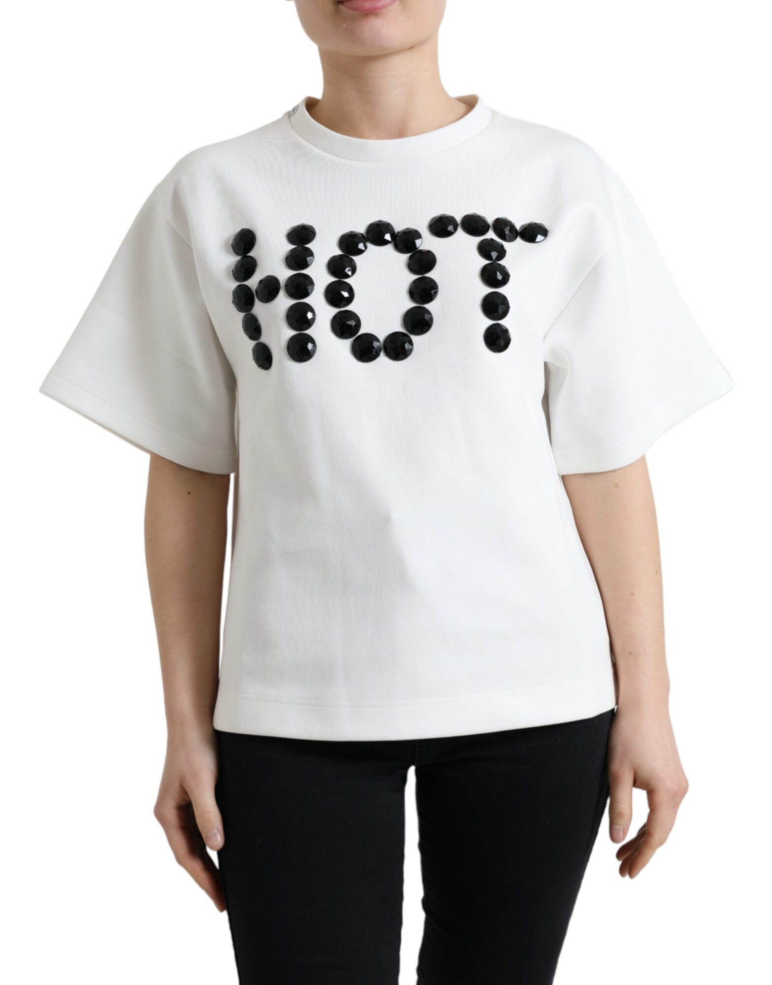 Dolce & Gabbana - T-shirt White Cotton Stretch Black HOT Crystal