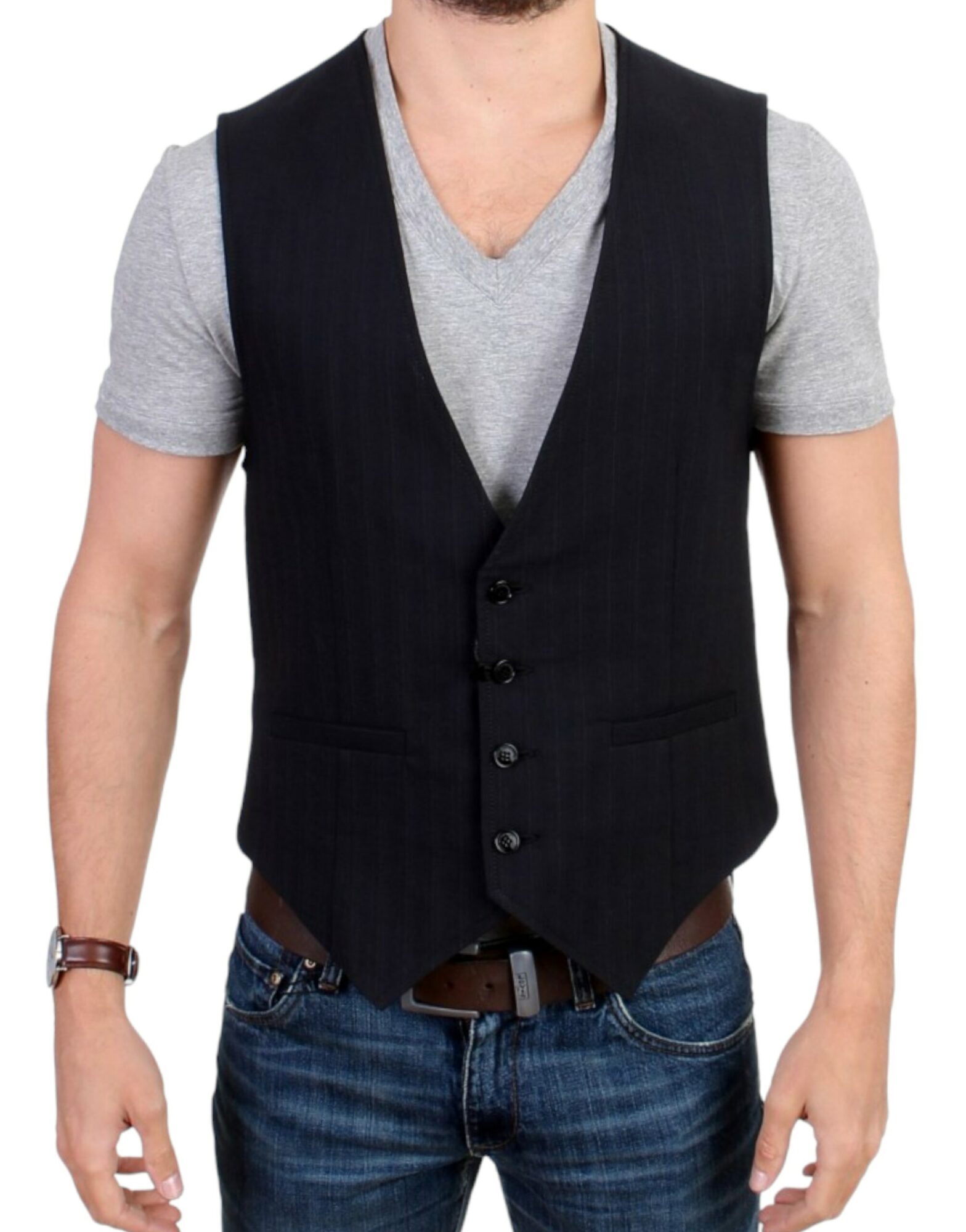 Costume National - Black striped cotton casual vest