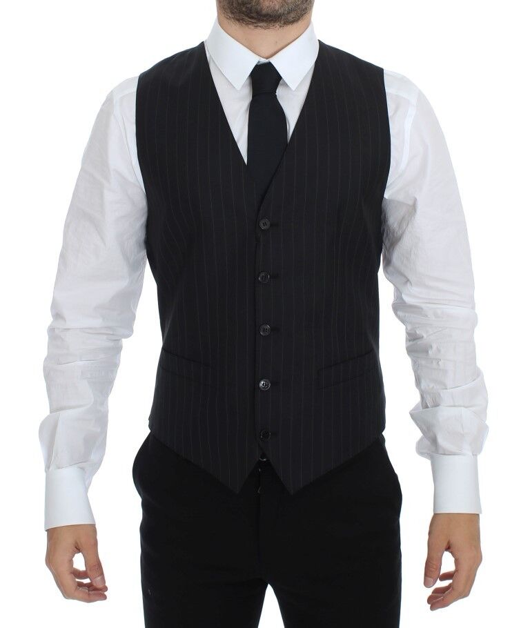 Dolce & Gabbana - Black Striped Wool Silk Dress Vest Gilet