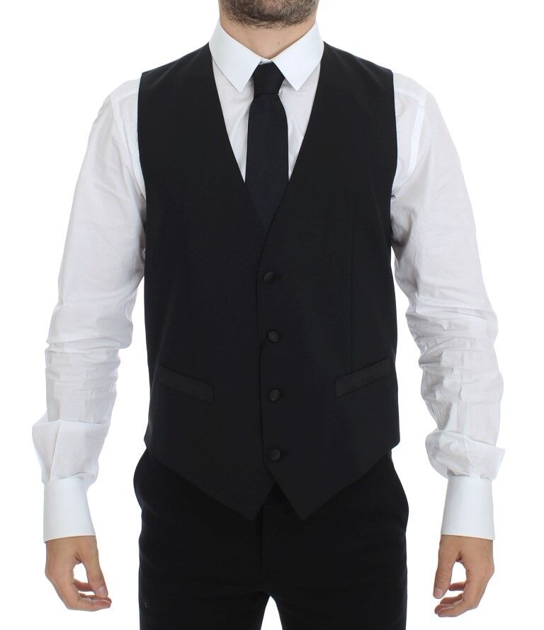 Dolce & Gabbana - Black Wool Silk Stretch Dress Vest Blazer