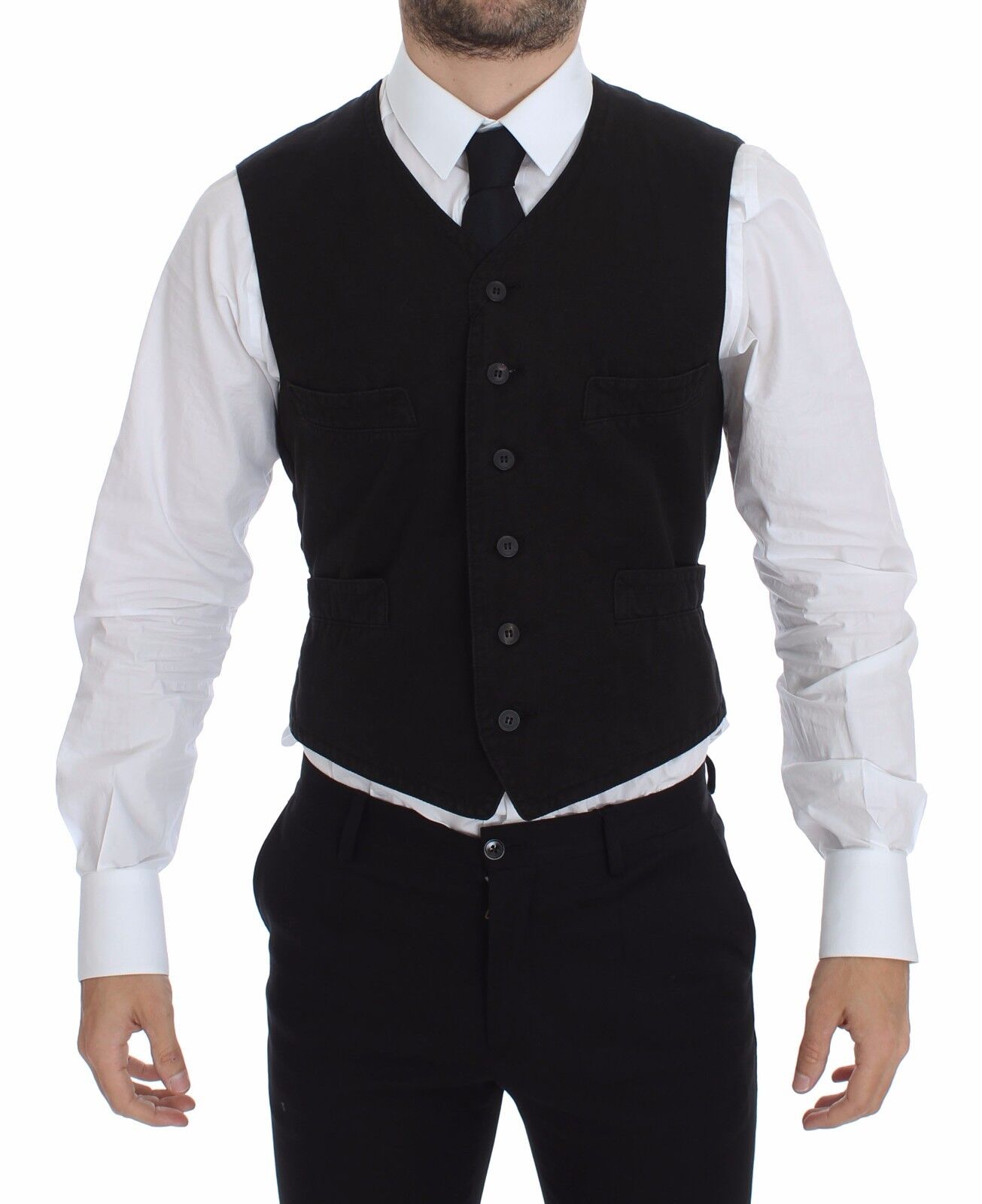 Dolce & Gabbana - Black Flax Cotton Dress Vest Blazer