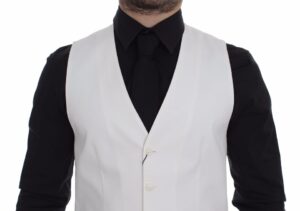White Cotton Silk Blend Dress Vest Blazer