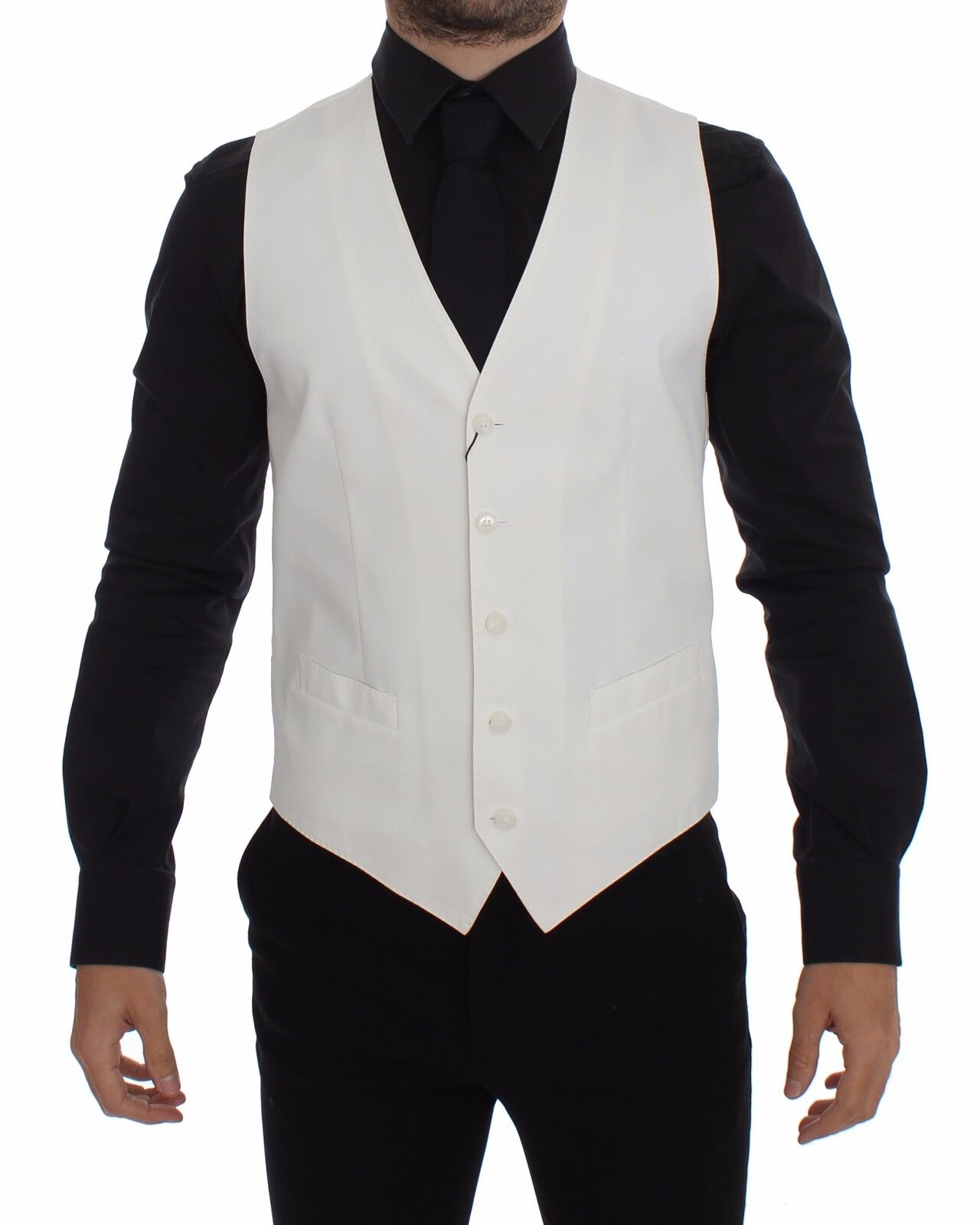 Dolce & Gabbana - White Cotton Silk Blend Dress Vest Blazer