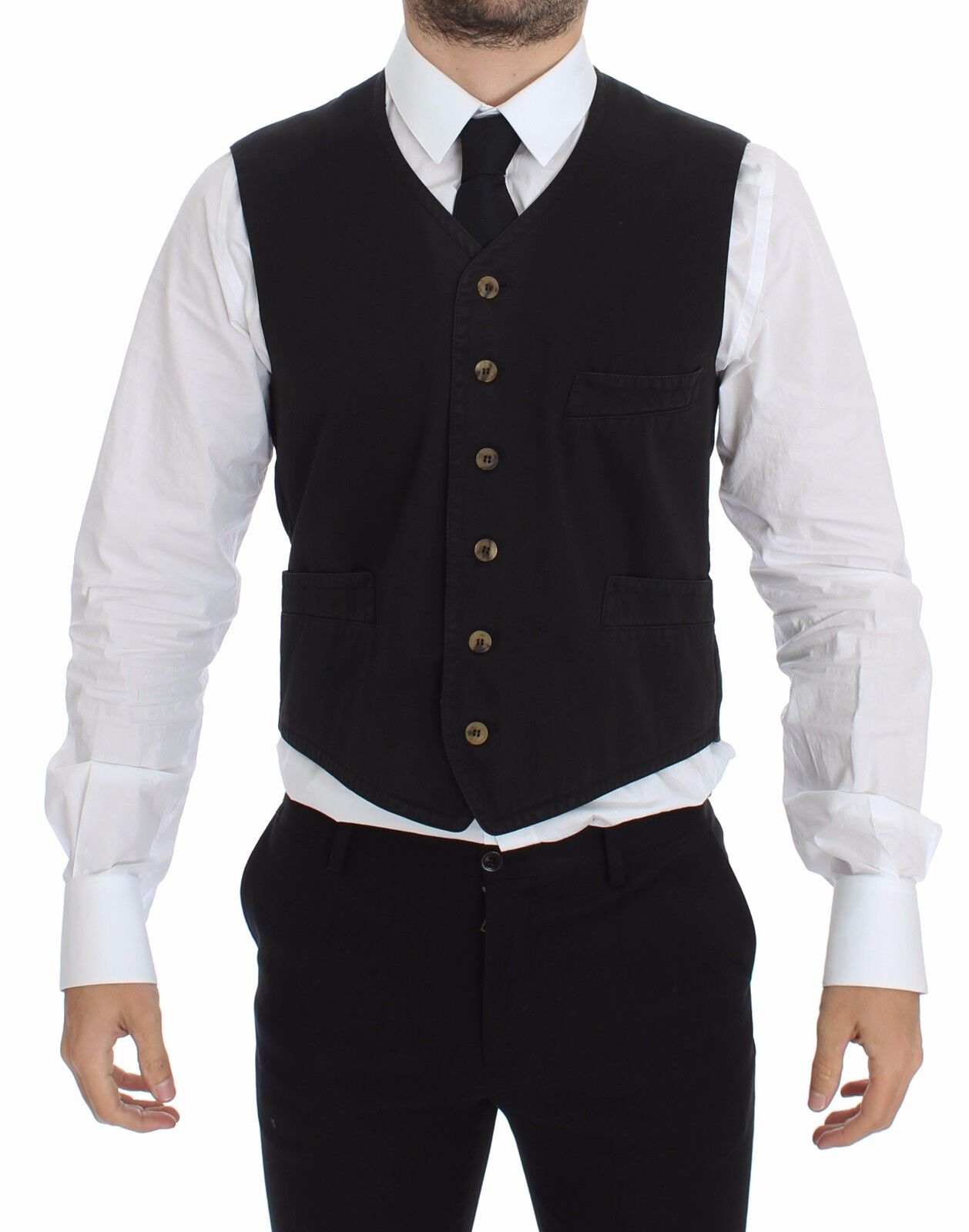 Dolce & Gabbana - Black Cotton Viscose Dress Vest Blazer