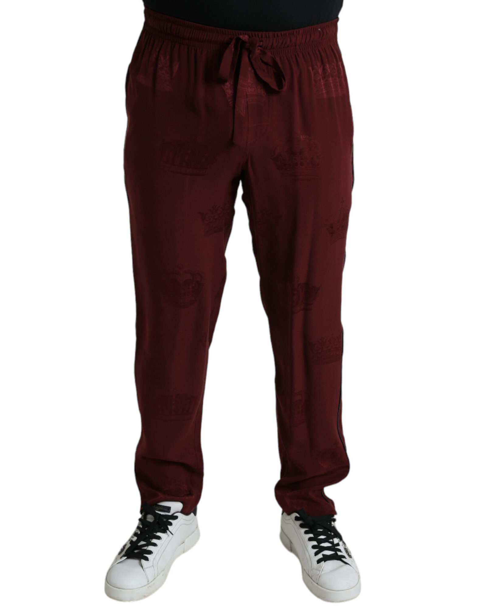 Dolce & Gabbana - Maroon Crown Pattern Silk Pajama Pants
