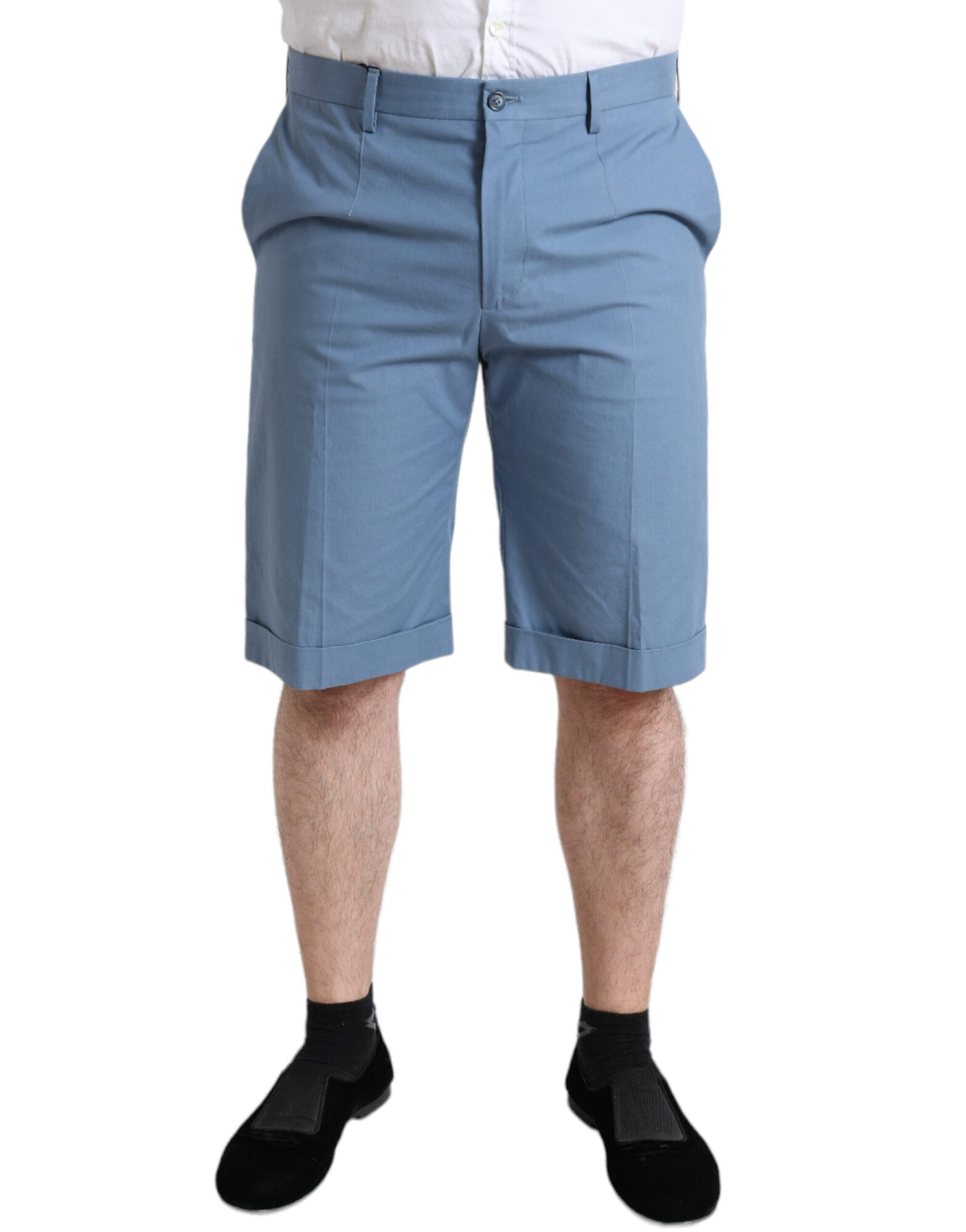 Dolce & Gabbana - Sky Blue Cotton Folded Hem Men Bermuda Shorts