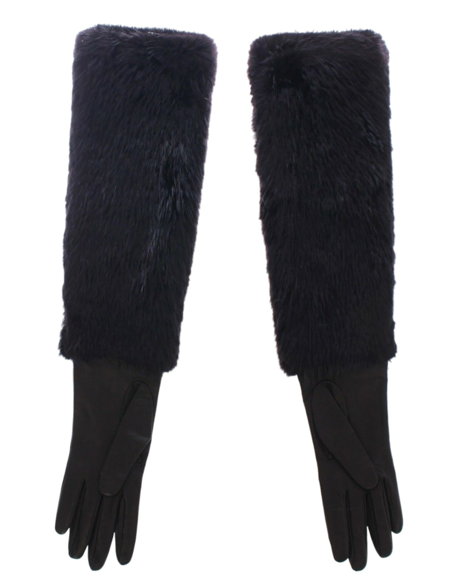 Dolce & Gabbana - Black Beaver Fur Lambskin Leather Elbow Gloves