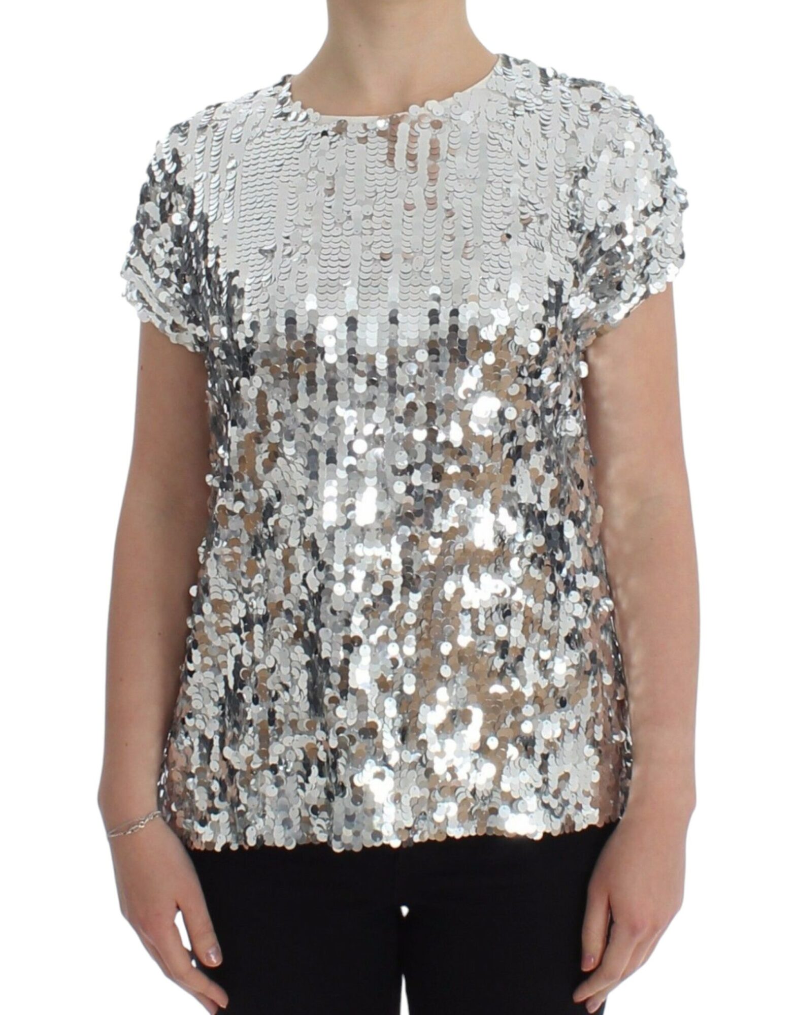 Dolce & Gabbana - Silver Sequined Crewneck Blouse T-shirt Top