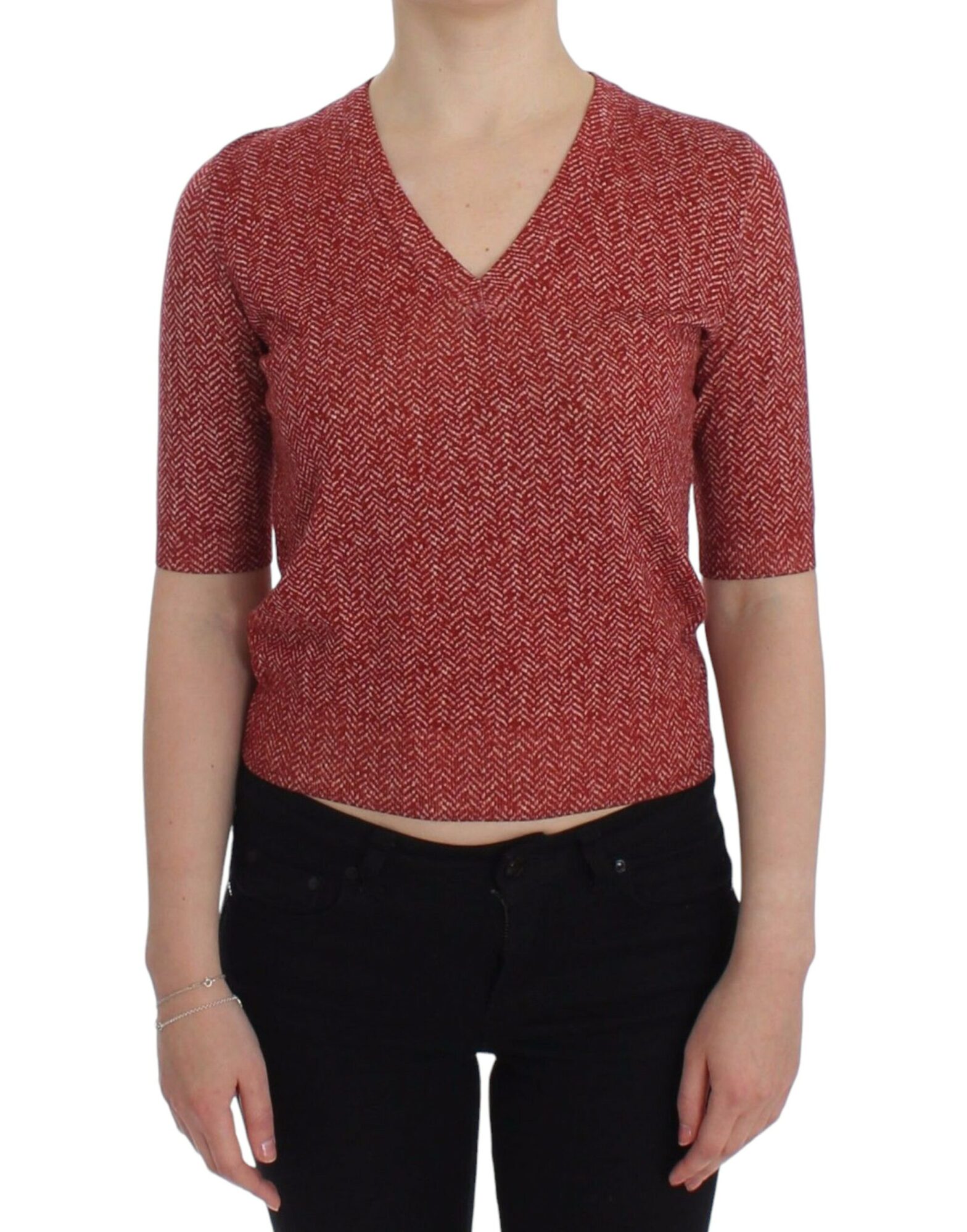 Dolce & Gabbana - Red Wool Tweed Short Sleeve Sweater Pullover