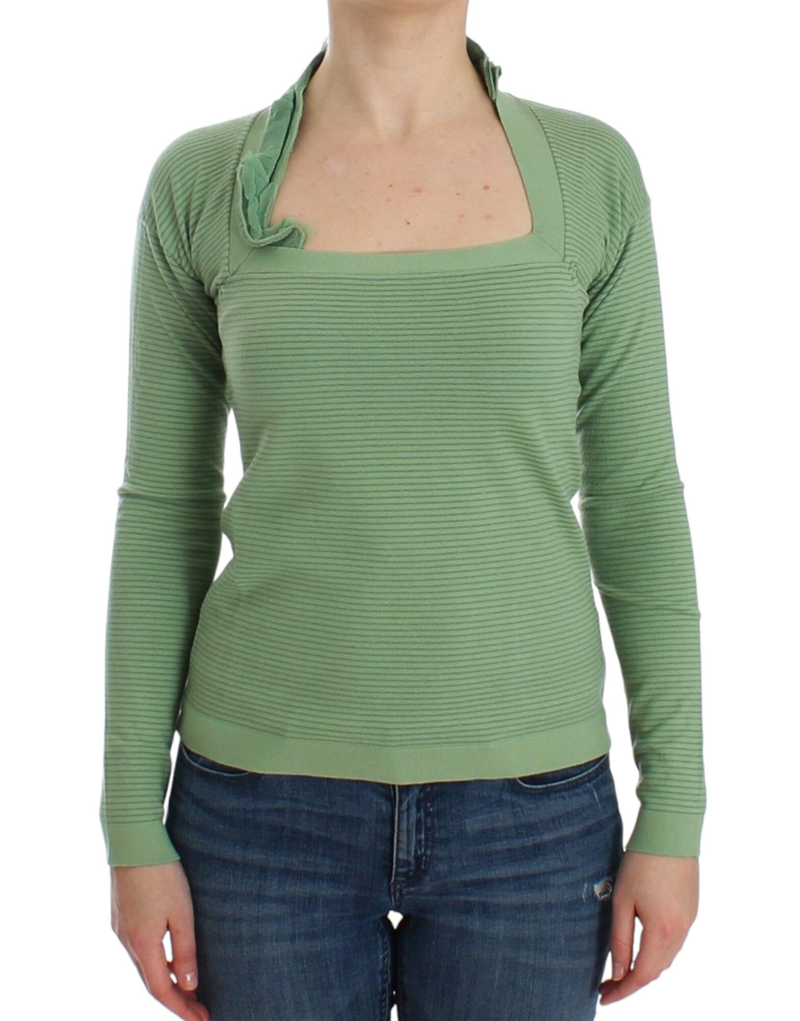 Ermanno Scervino - Green Wool Blend Striped Long Sleeve Sweater