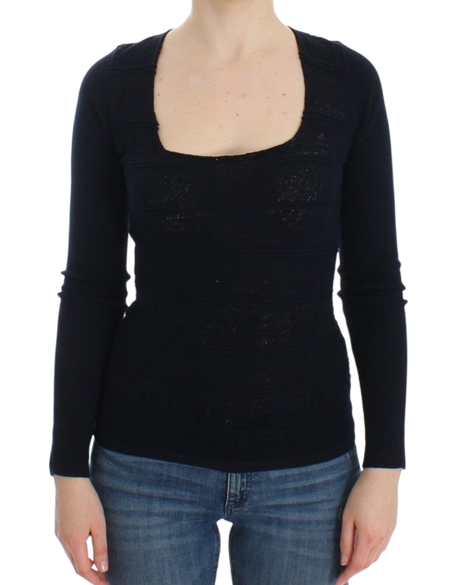Ermanno Scervino - Blue Knitted Wool Stretch Sweater Top