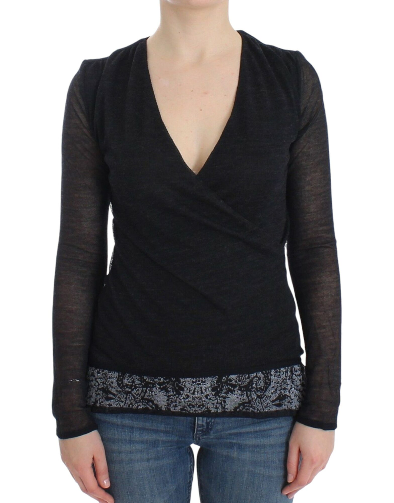Ermanno Scervino - Black Wool Blend Stretch Long Sleeve Sweater