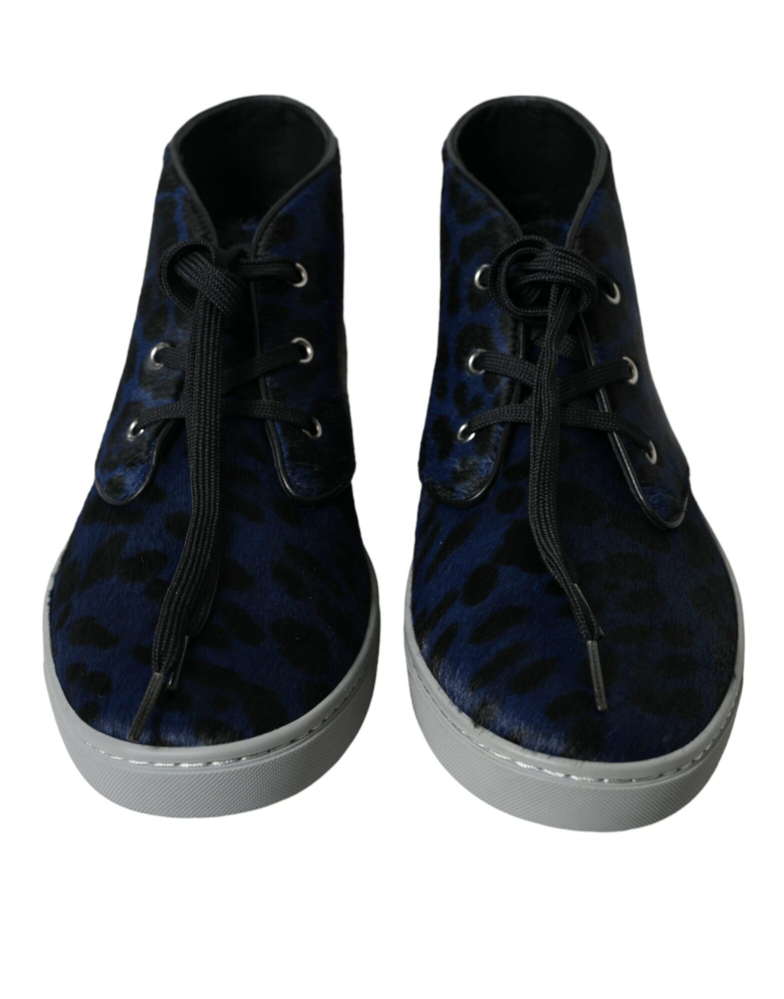 Dolce & Gabbana - Blue Calfskin Leopard Mid Top Sneakers Shoes