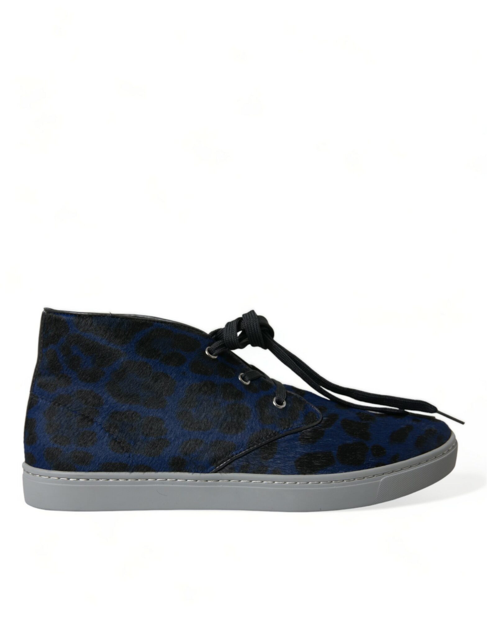 Dolce & Gabbana - Blue Calfskin Leopard Mid Top Sneakers Shoes