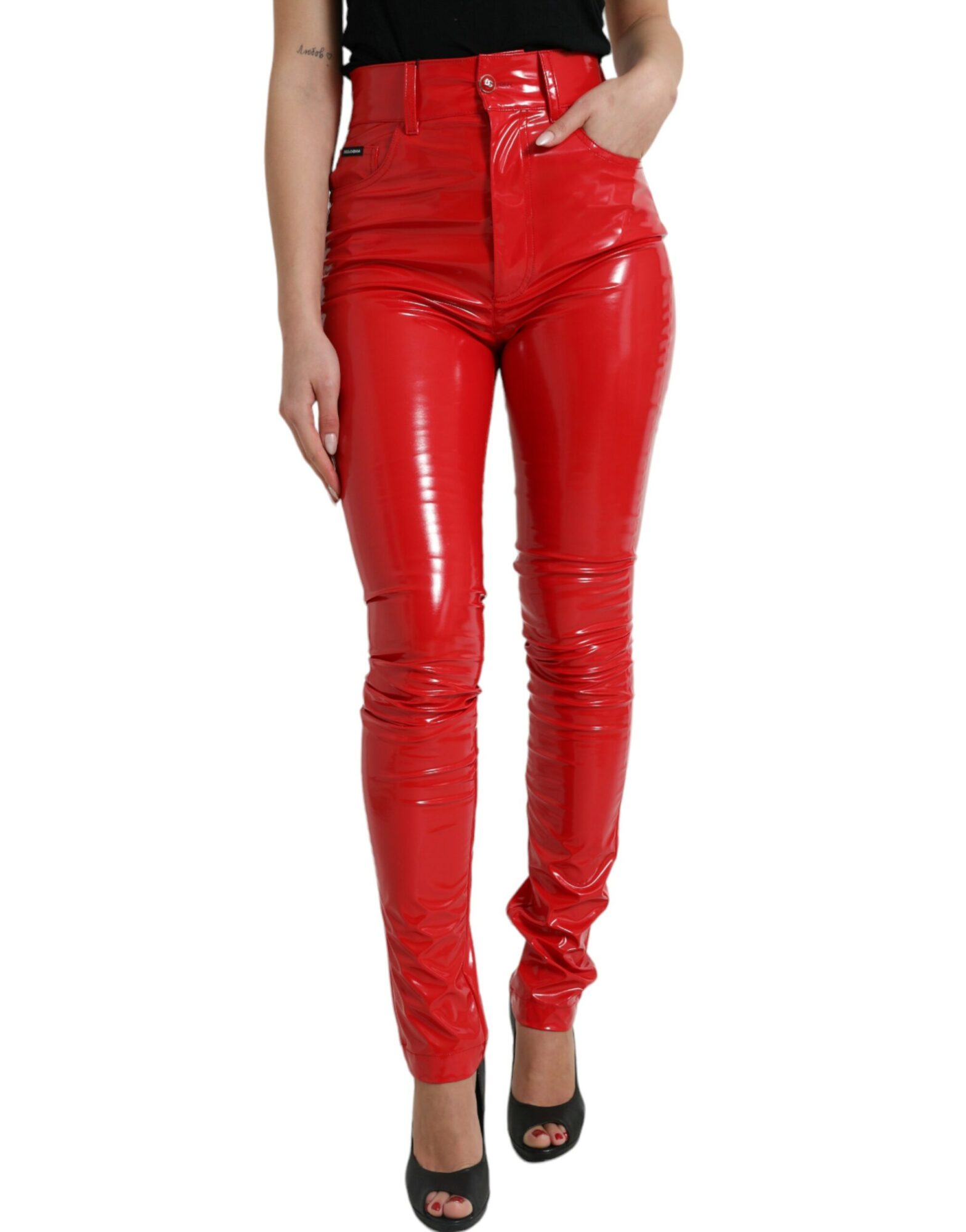 Dolce & Gabbana - Shiny Red High Waist Skinny Pants