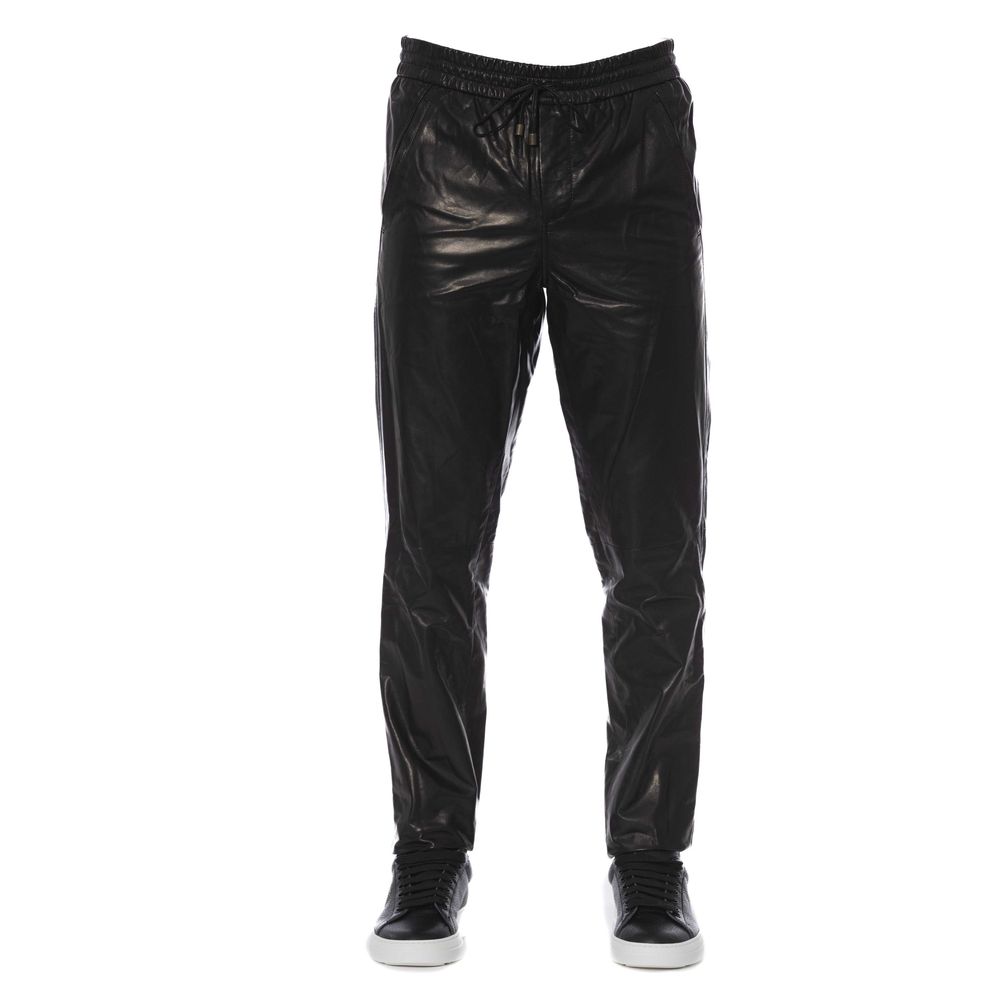 Trussardi - Black Lamb Leather Men Trouser
