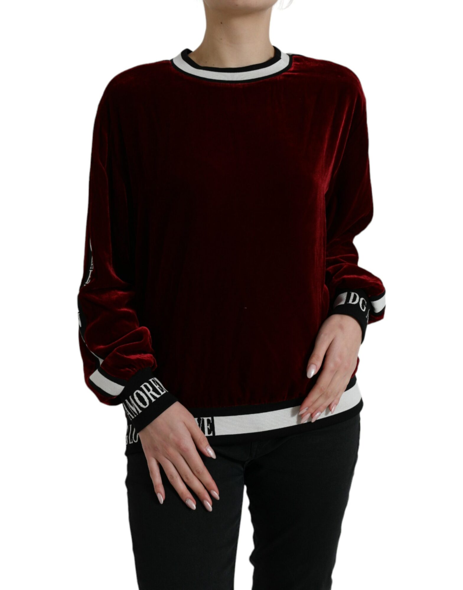 Dolce & Gabbana - Bordeaux Velvet Round Neck Pullover Sweater