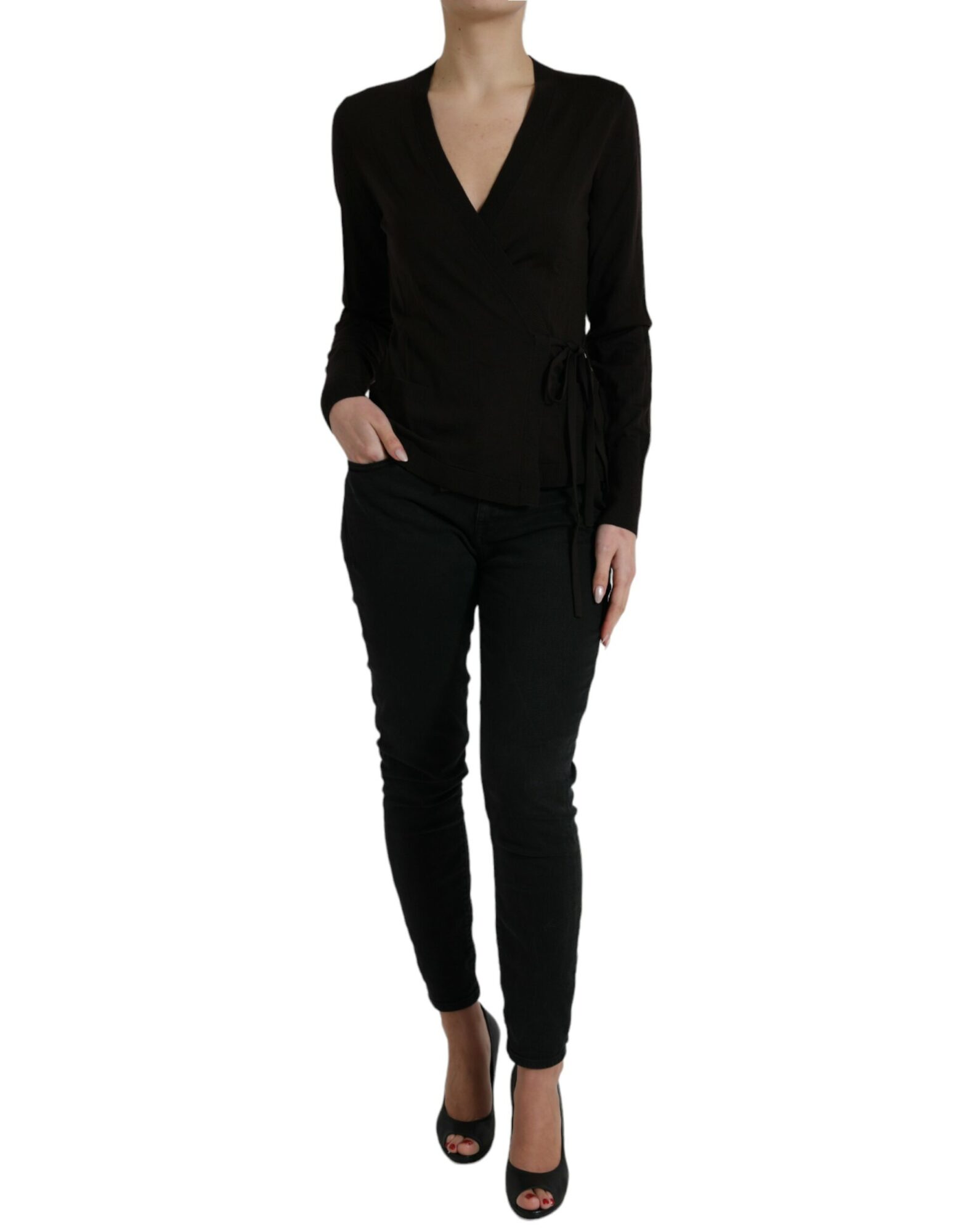 Dolce & Gabbana - Black Wool V-neck Crossed Cardigan Sweater