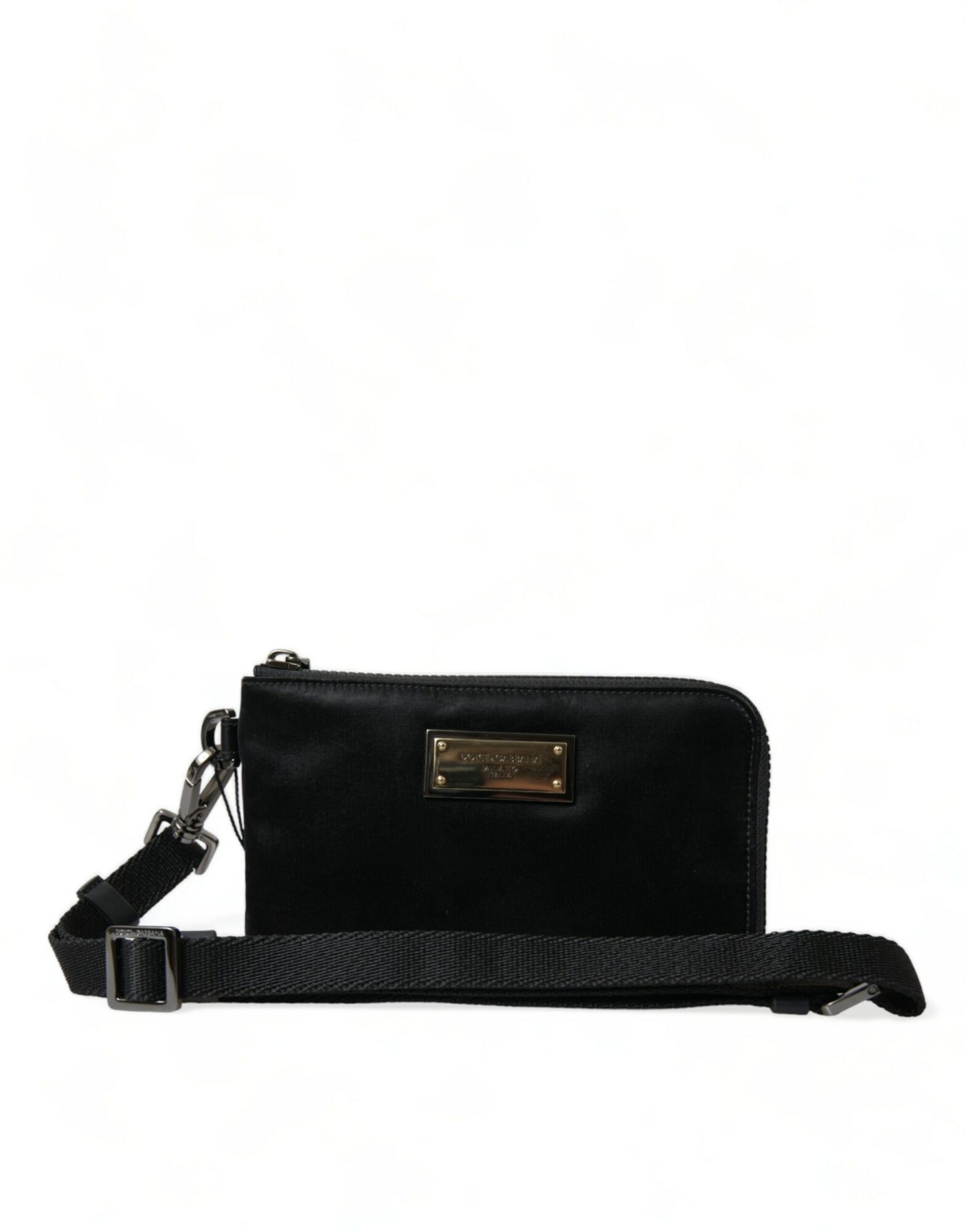 Dolce & Gabbana - Black Nylon Logo Plaque Keyring Pouch Clutch Bag