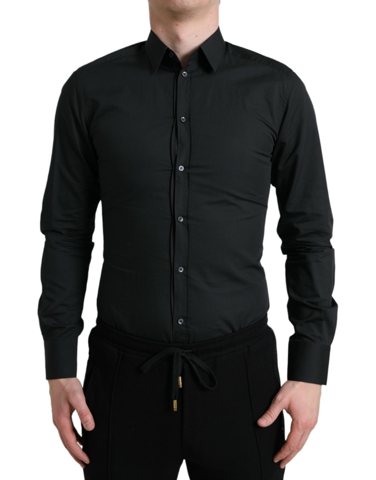 Dolce & Gabbana - Black Cotton Silk Formal GOLD Dress Shirt
