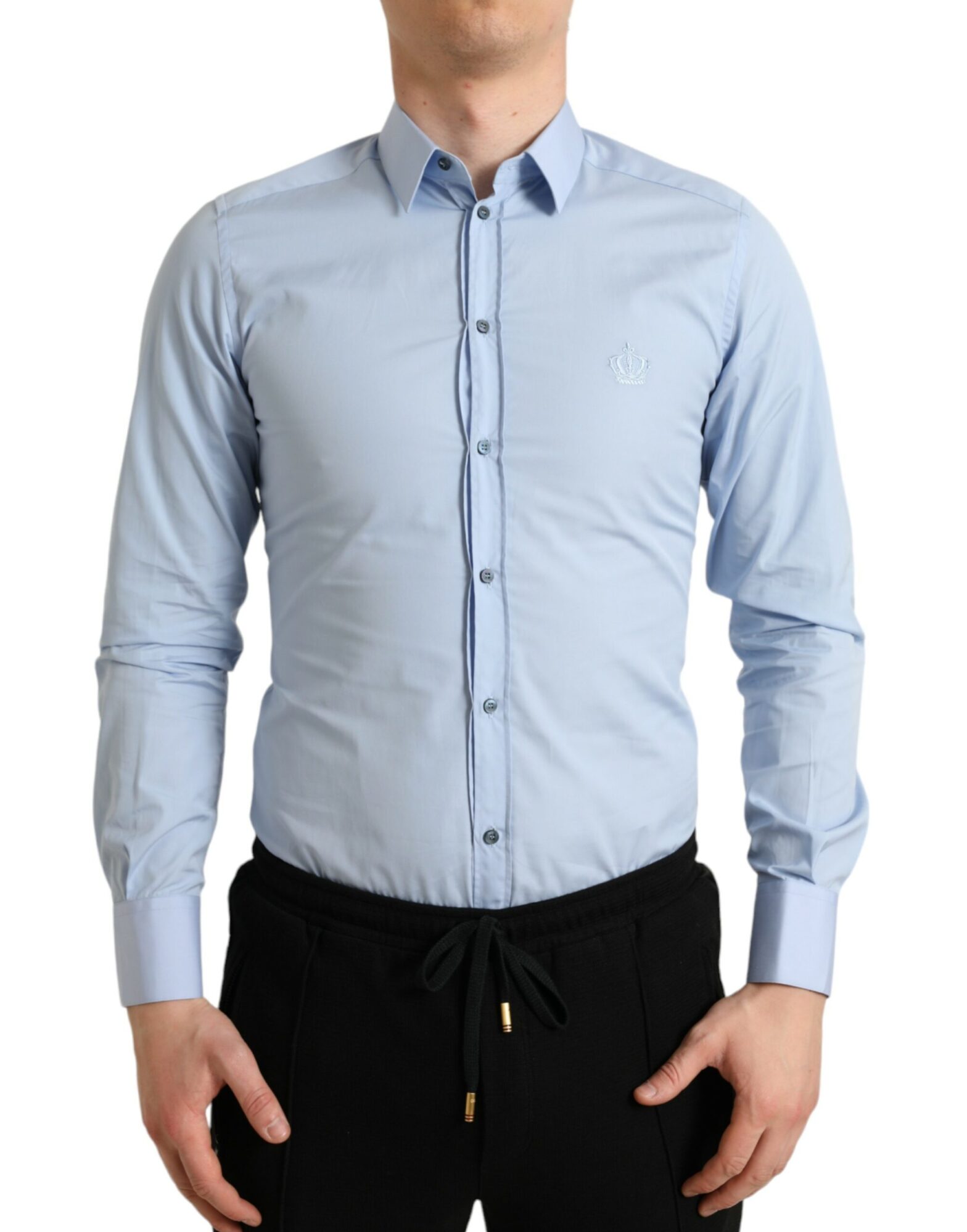 Dolce & Gabbana - Sky Blue Cotton Men Formal GOLD Dress Shirt