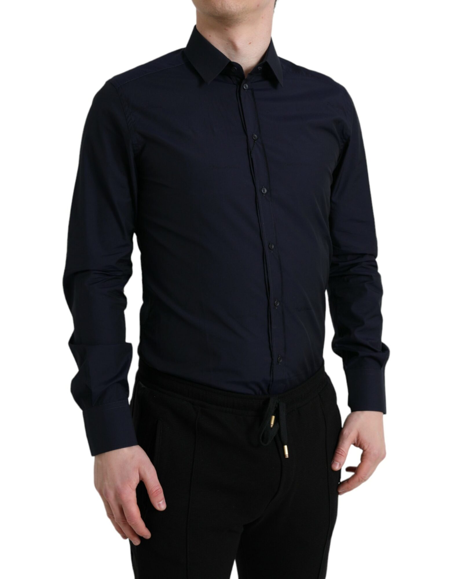 Dolce & Gabbana - Navy Blue Slim Fit Formal GOLD Dress Shirt
