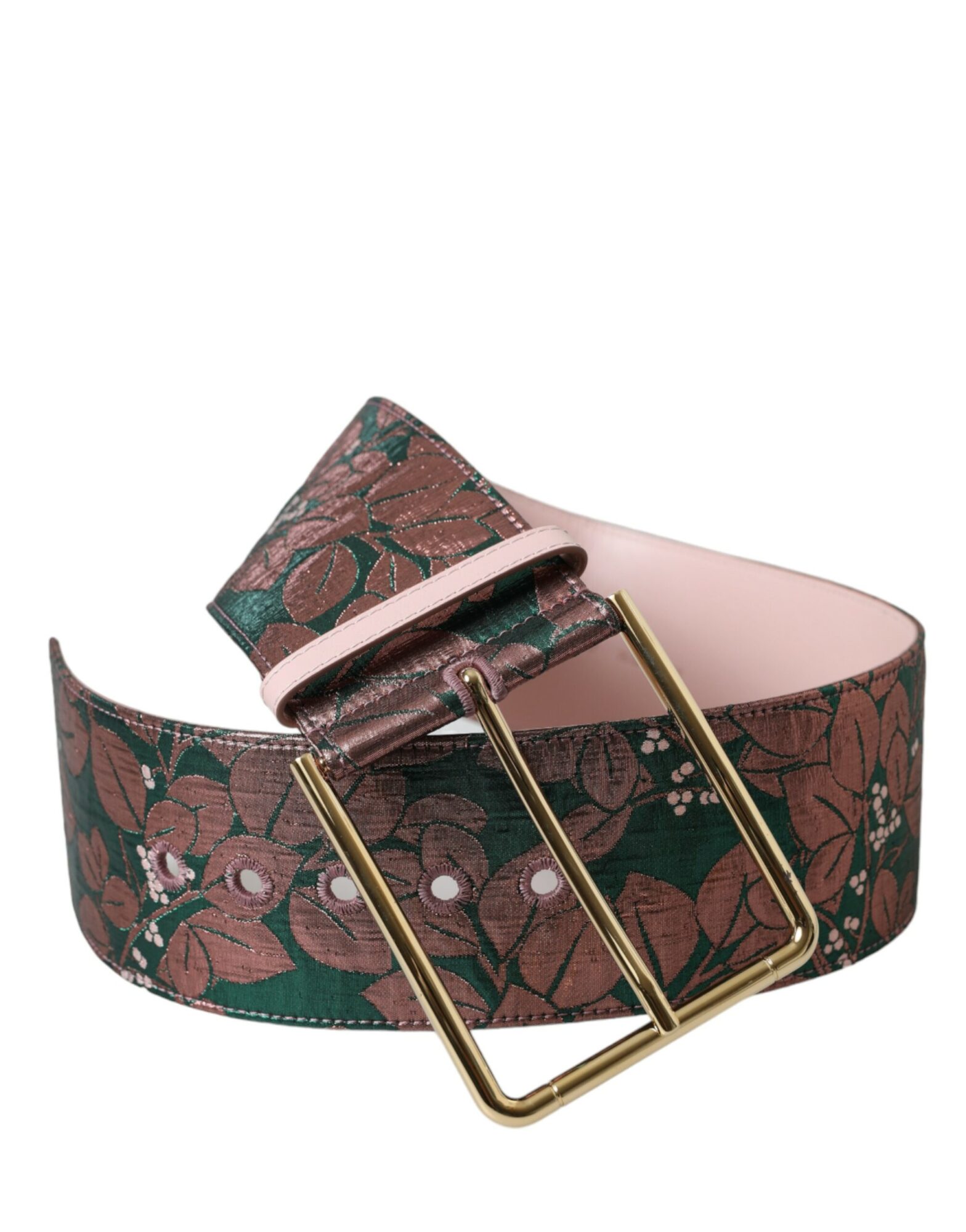 Dolce & Gabbana - Multicolor Floral Jacquard Lurex Gold Buckle Belt