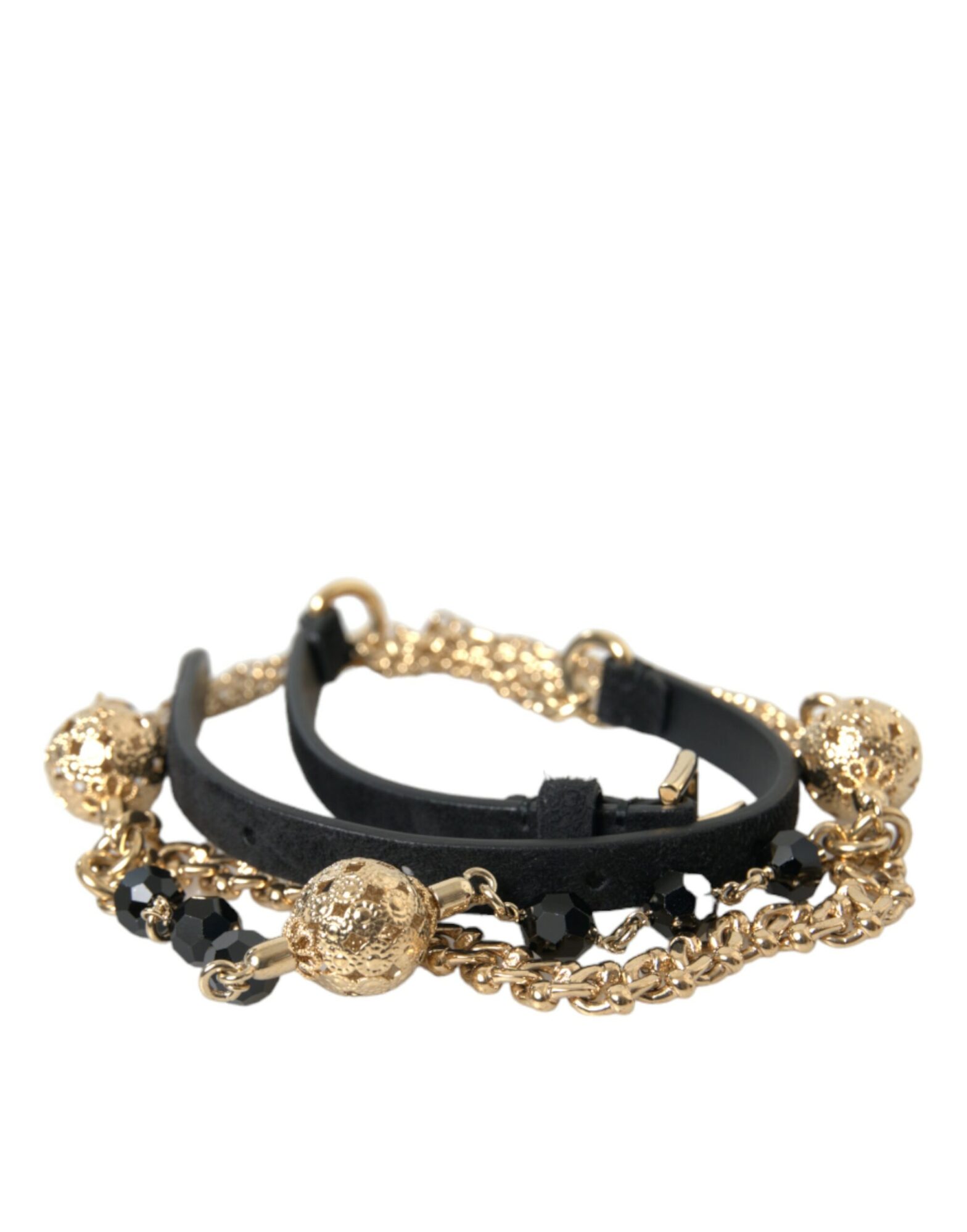 Dolce & Gabbana - Black Suede Gold Chain Crystal Waist Belt