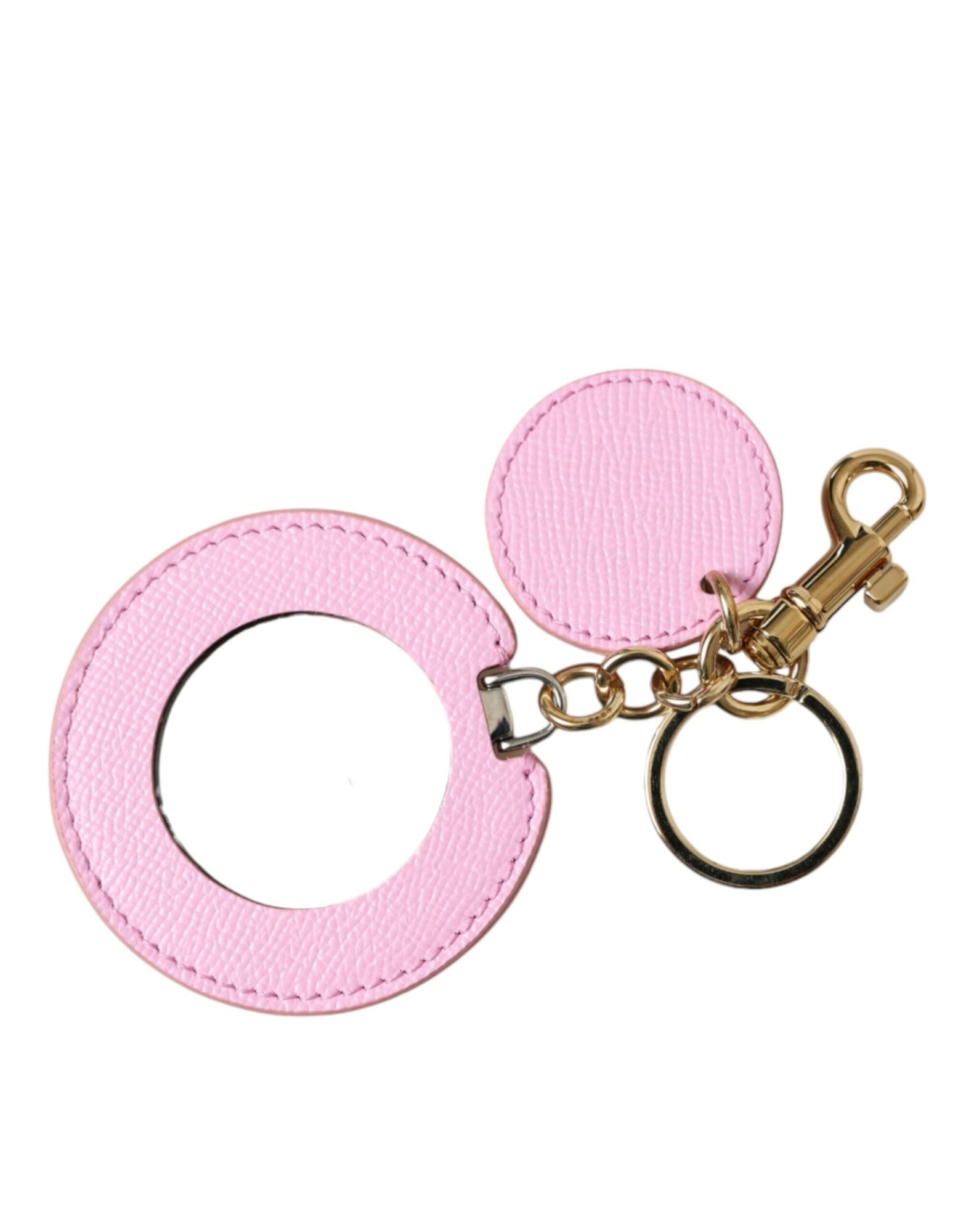 Dolce & Gabbana - Pink Calf Leather Gold Metal Logo Print Keyring Keychain