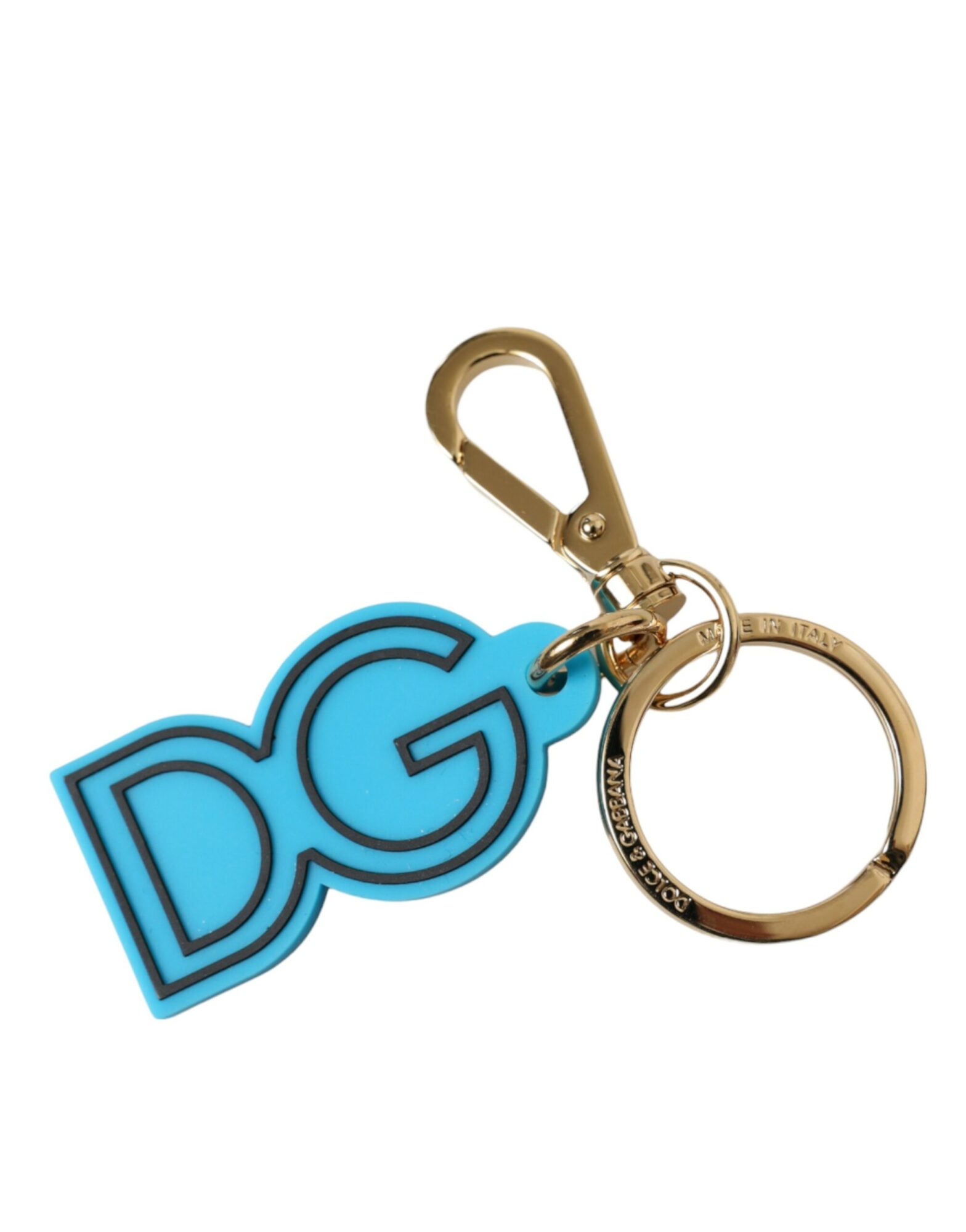 Dolce & Gabbana - Blue Rubber Gold Tone Metal DG Logo Keyring Keychain