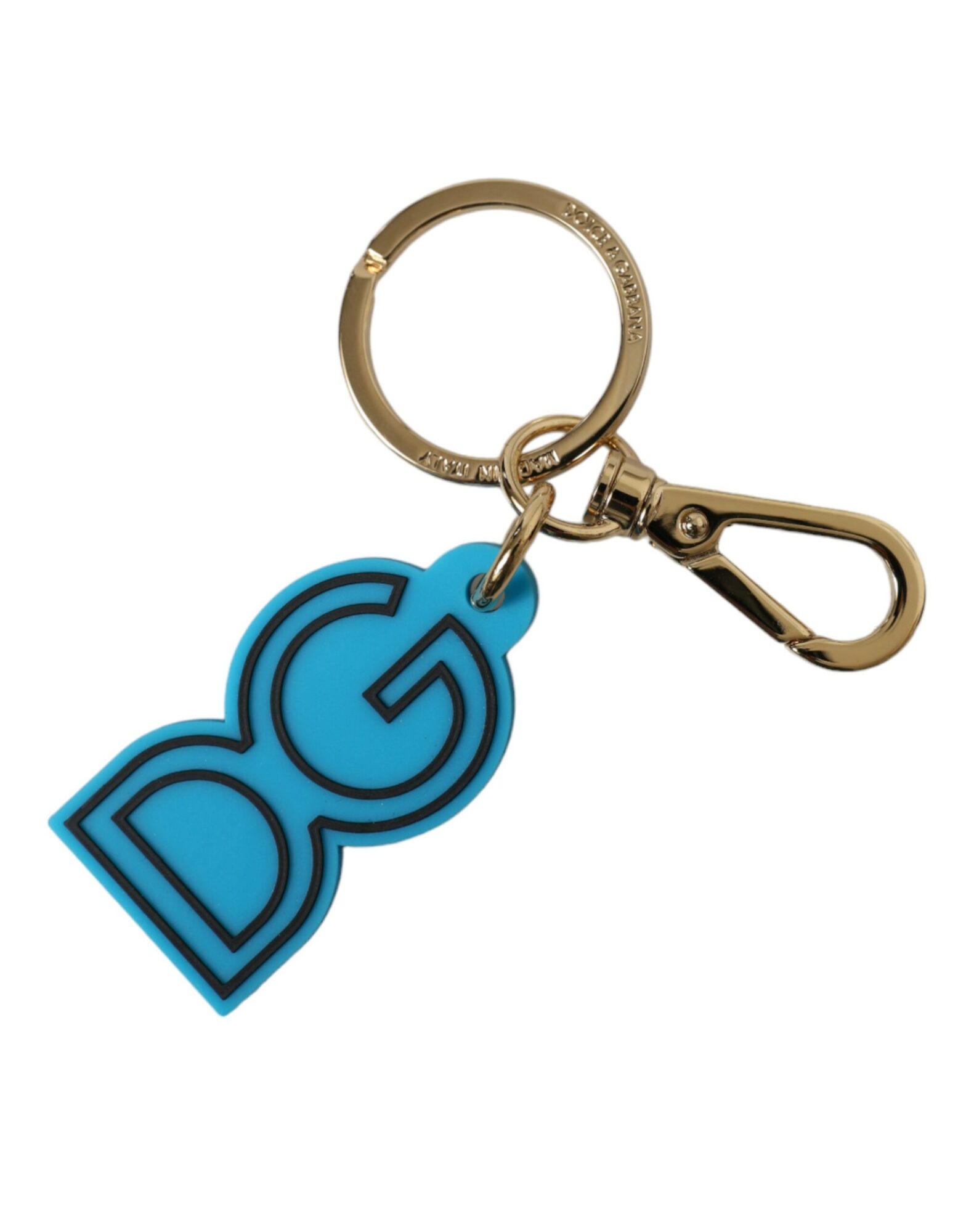 Dolce & Gabbana - Blue Rubber Gold Tone Metal DG Logo Keyring Keychain