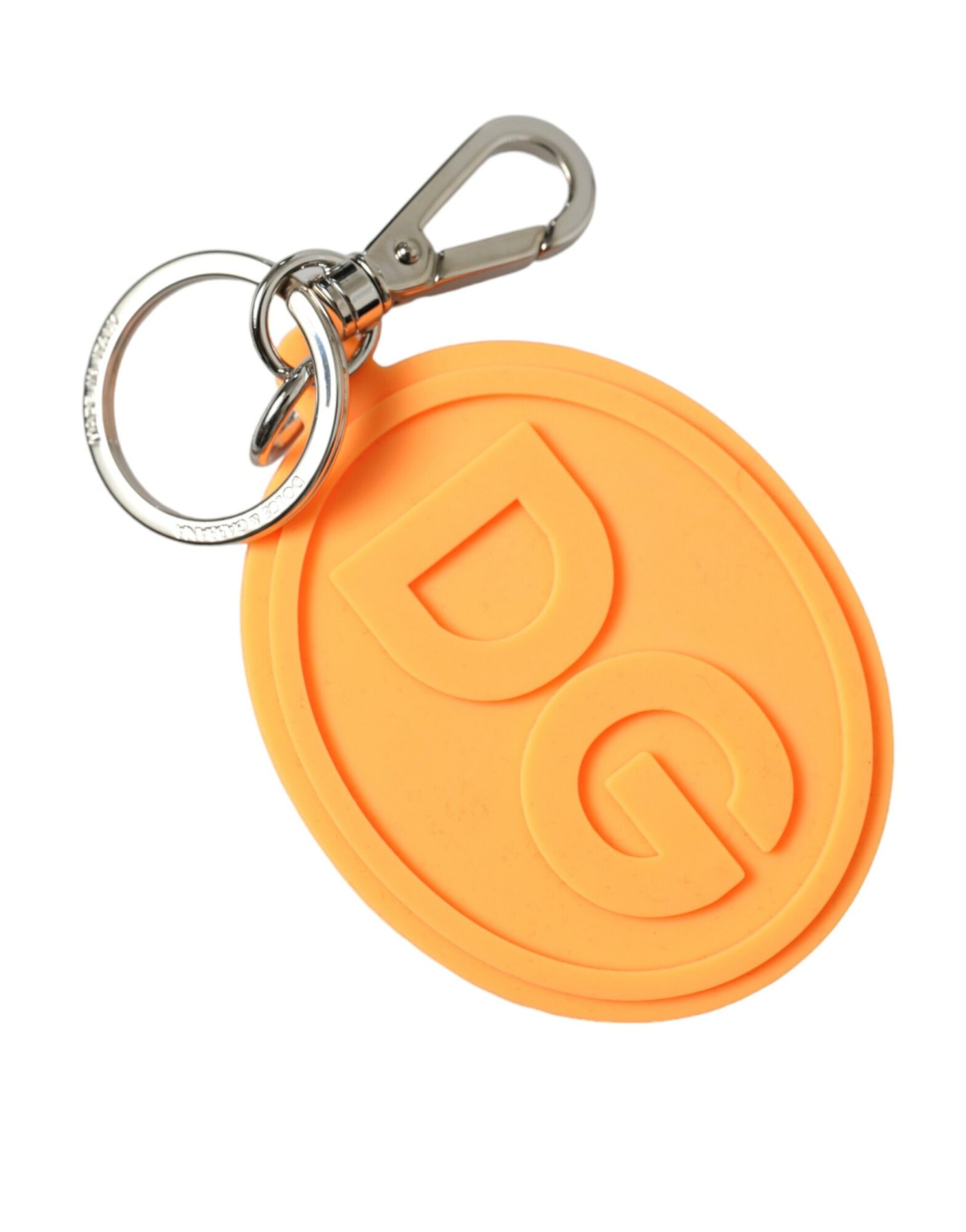 Dolce & Gabbana - Orange Rubber DG Logo Silver Brass Metal Keyring Keychain