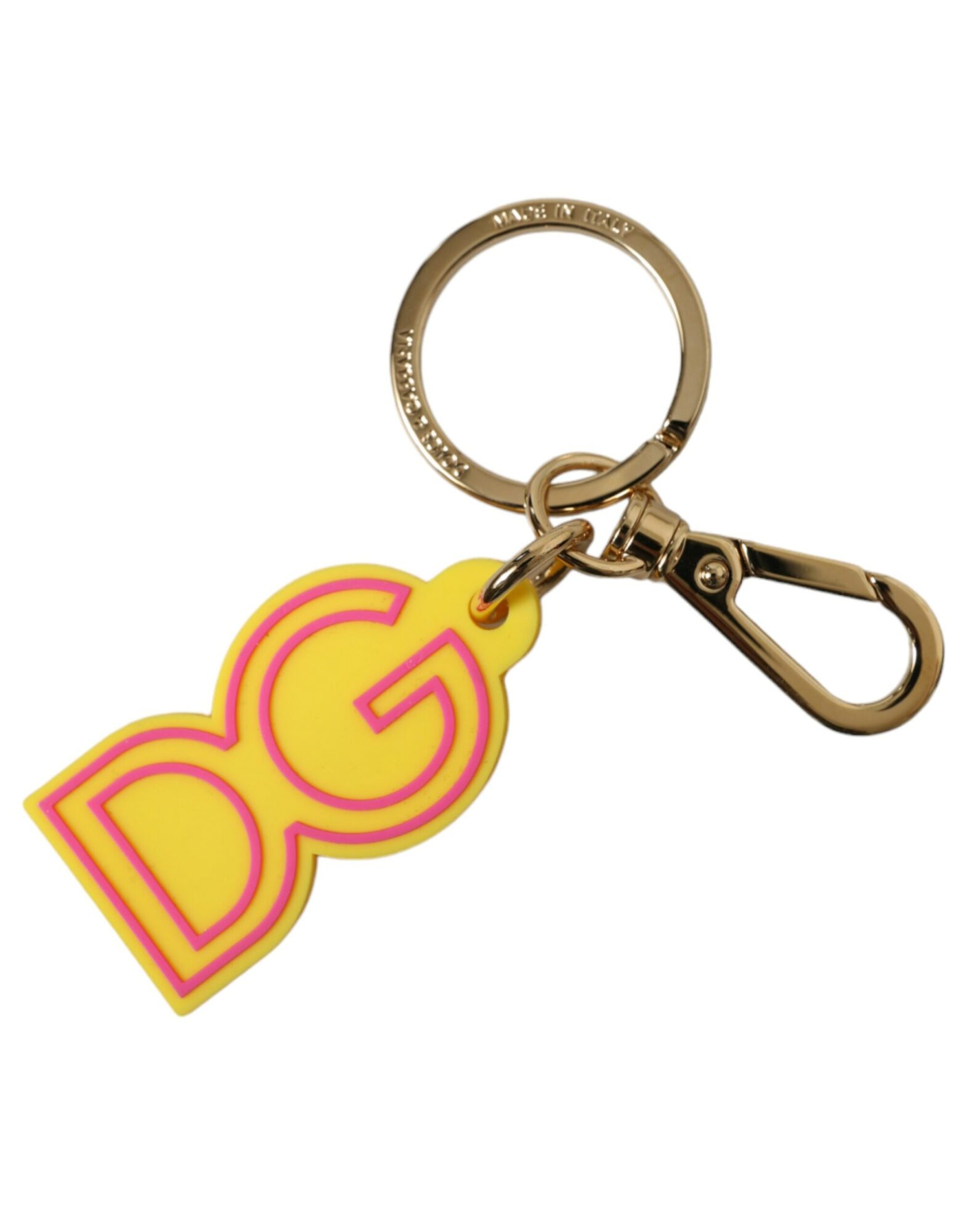 Dolce & Gabbana - Yellow Rubber Gold Tone Metal DG Logo Keyring Keychain