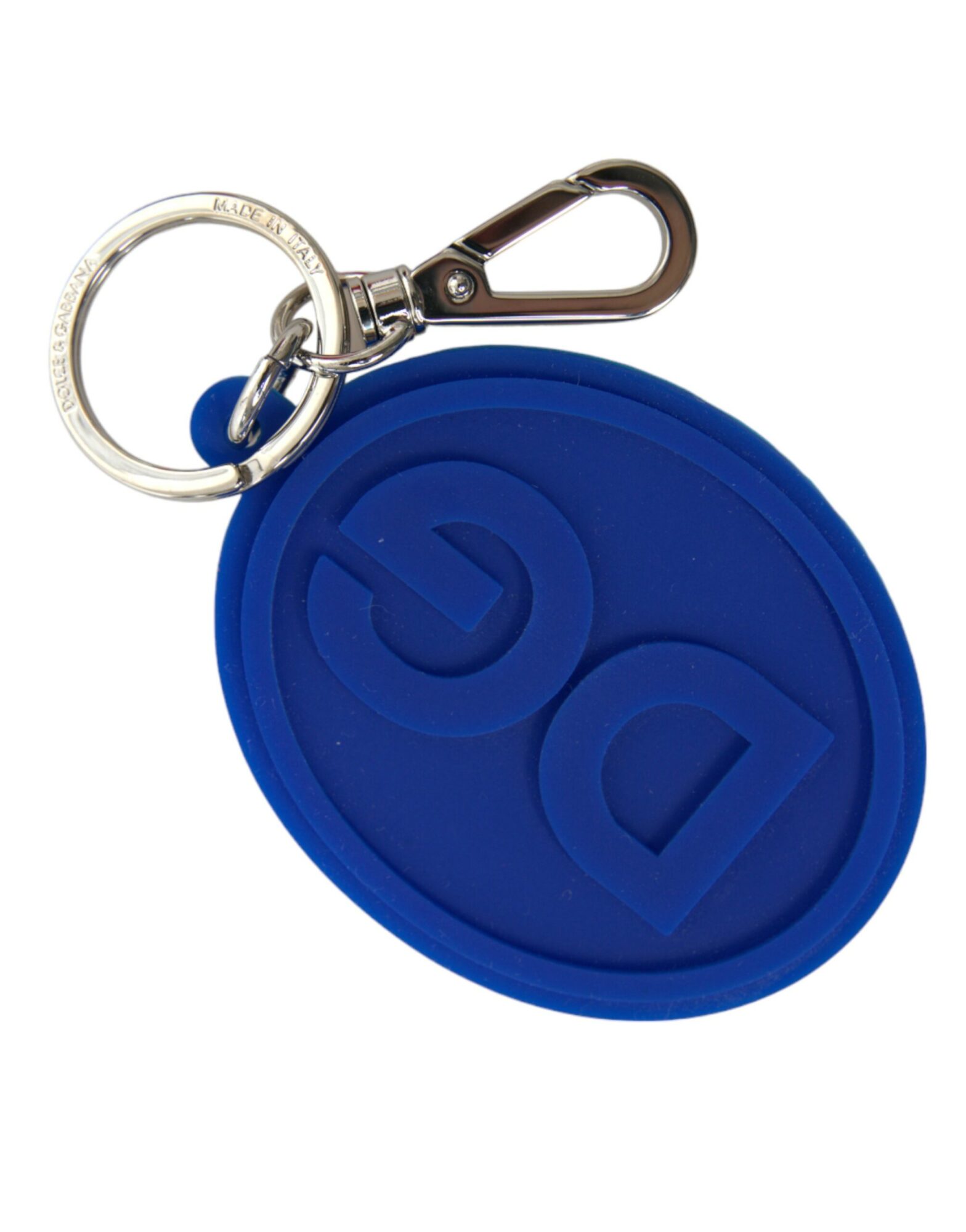 Dolce & Gabbana - Blue Rubber DG Logo Silver Brass Metal Keyring Keychain