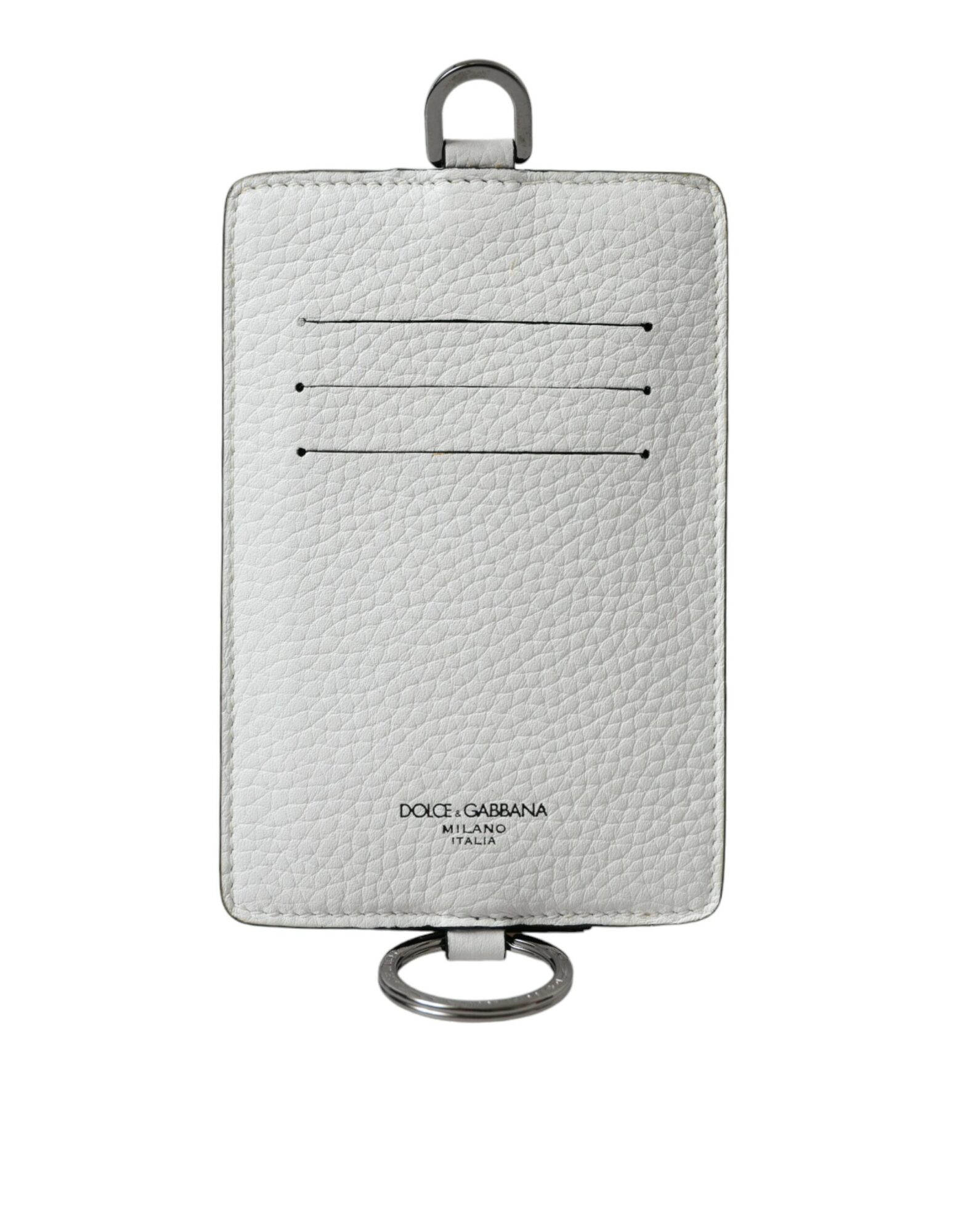 Dolce & Gabbana - White Calf Leather Lanyard Logo Card Holder Wallet