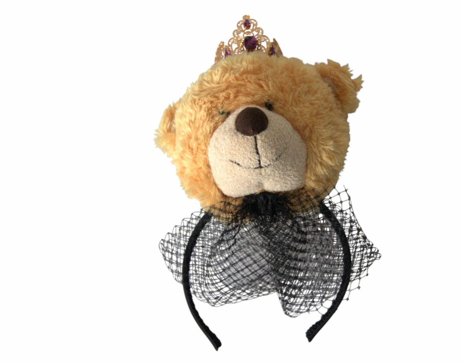 Dolce & Gabbana - Brown Teddy Bear Gold Crystal Crown Hair Band Diadem