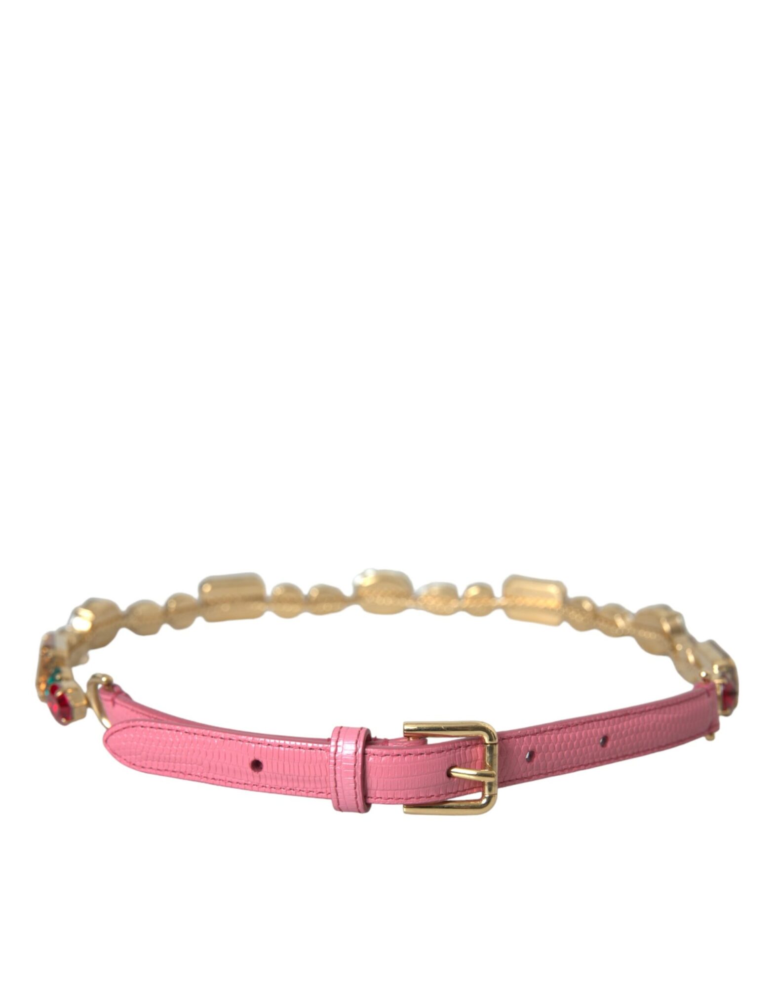 Dolce & Gabbana - Pink Leather Crystal Chain Embellished Belt