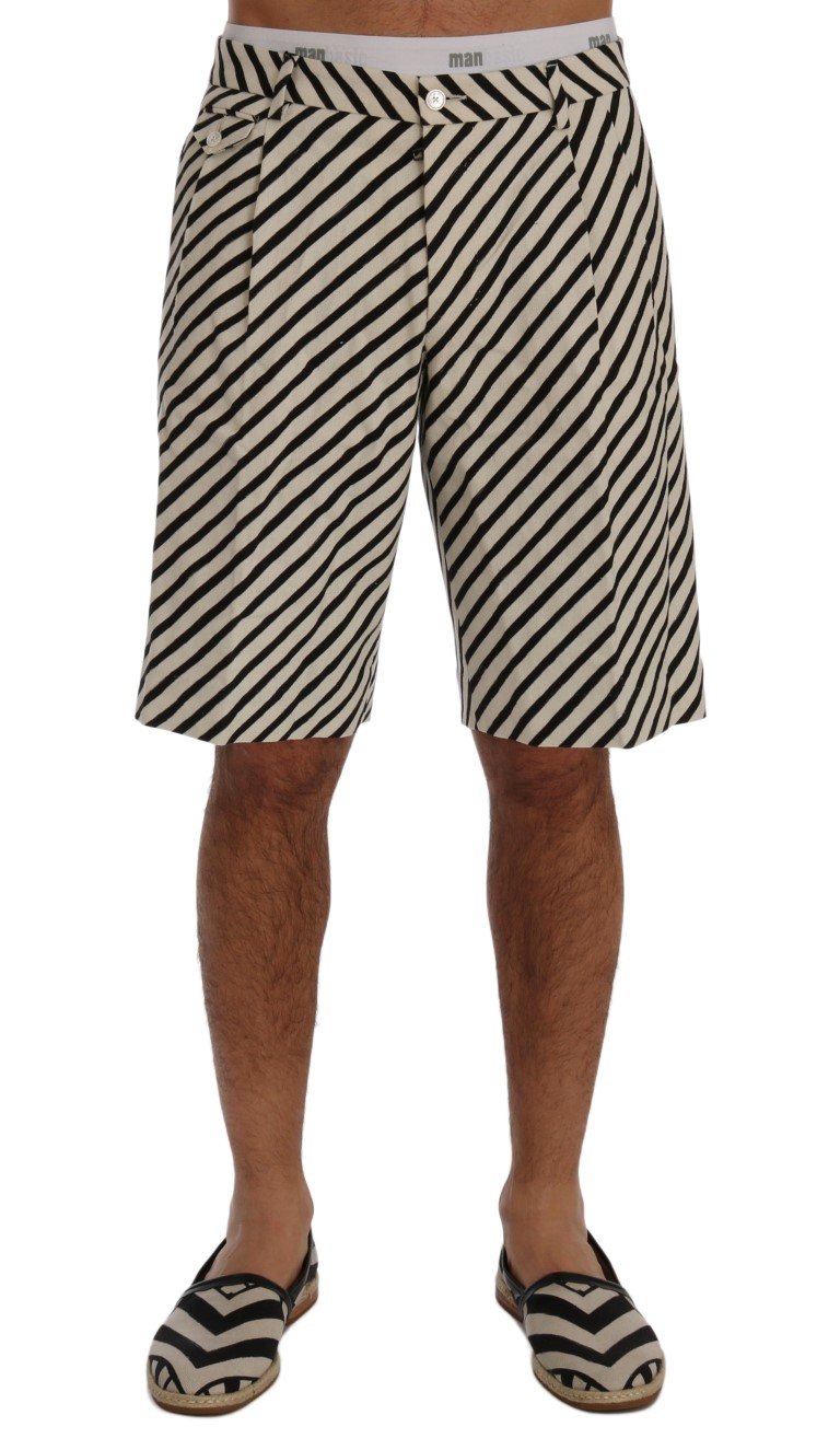 Dolce & Gabbana - White Black Striped Hemp Casual Shorts