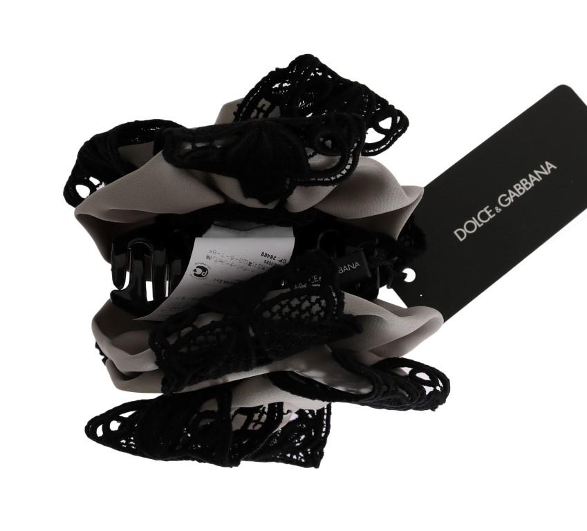 Dolce & Gabbana - Gray Silk Black Lace Hair Claw