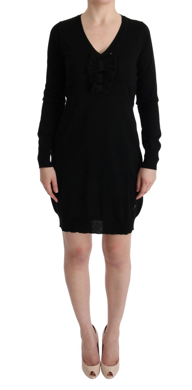 MARGHI LO' - Black Wool Long Sleeve Shift Dress