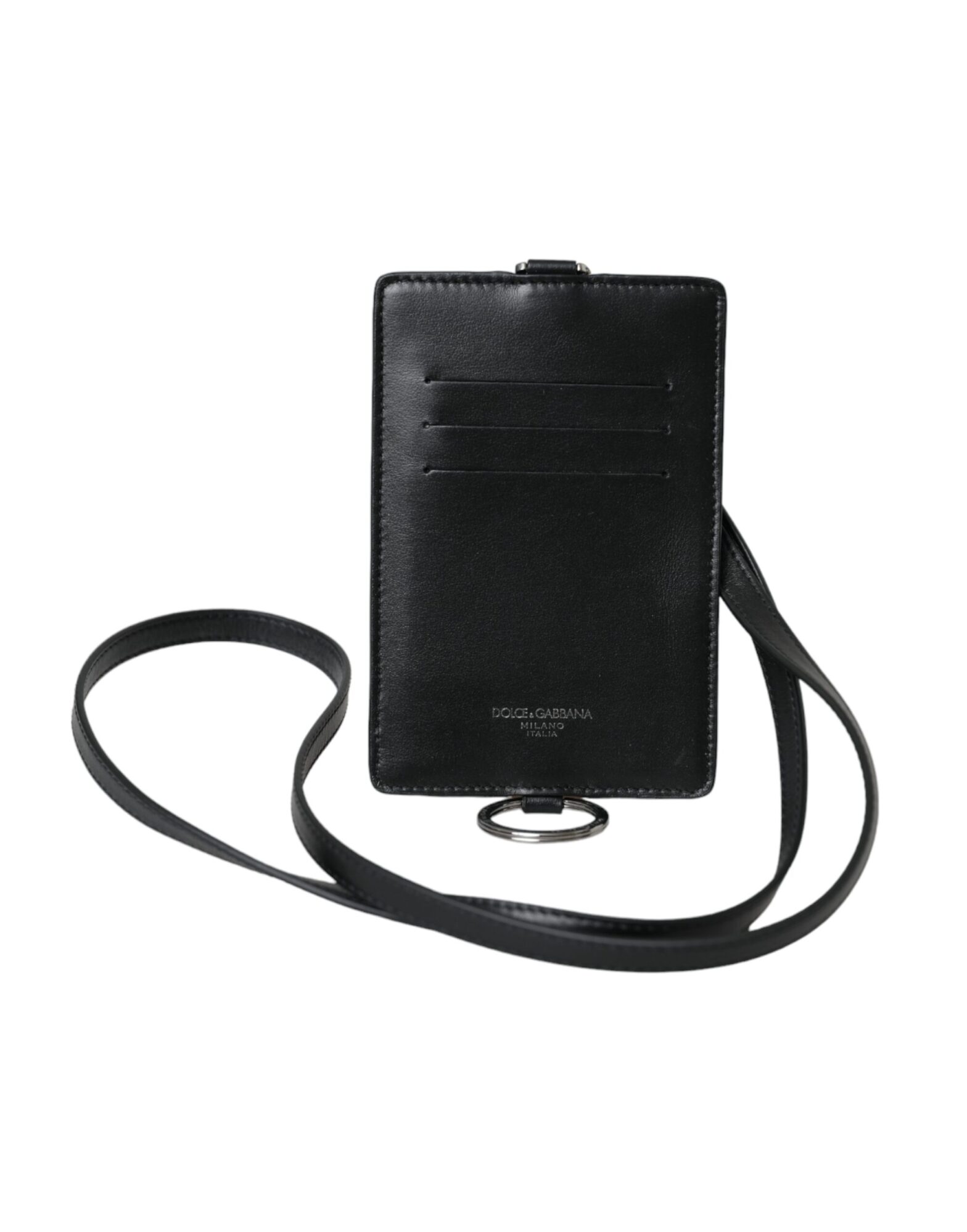 Dolce & Gabbana - Black Calf Leather Lanyard Logo Card Holder Men Wallet