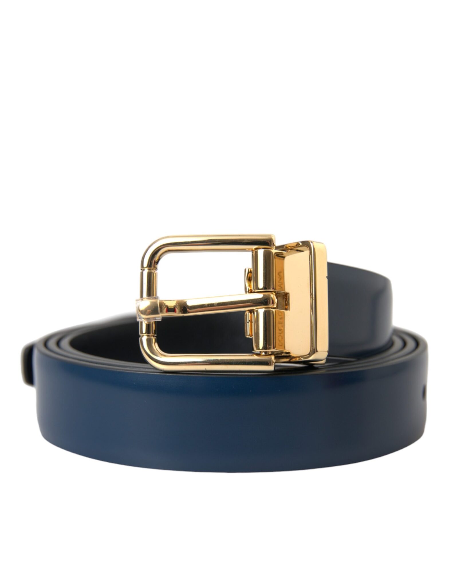 Dolce & Gabbana - Blue Calf Leather Gold Metal Buckle Belt Men