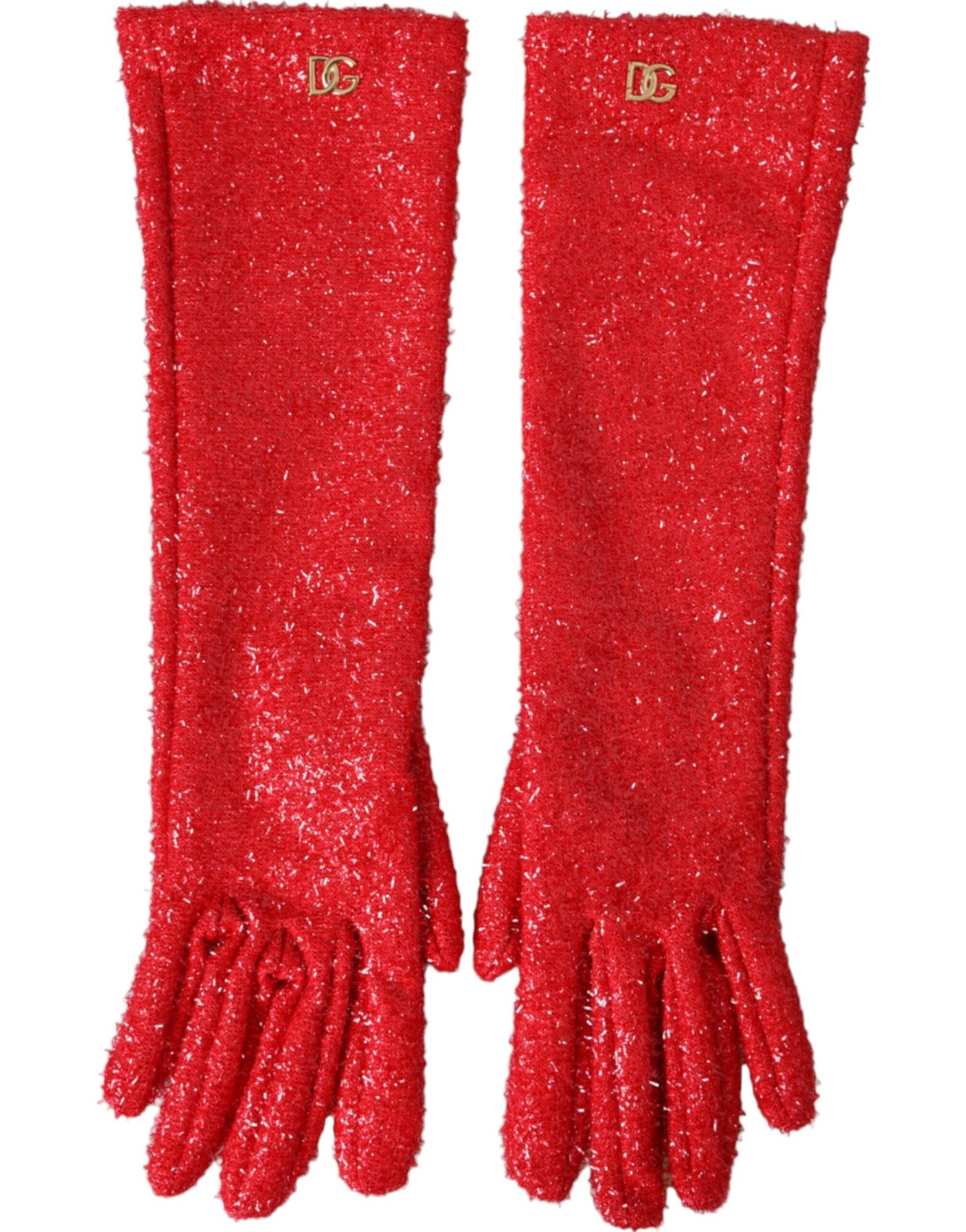 Dolce & Gabbana - Red Lurex Fantasia Mid Arm Length Gloves