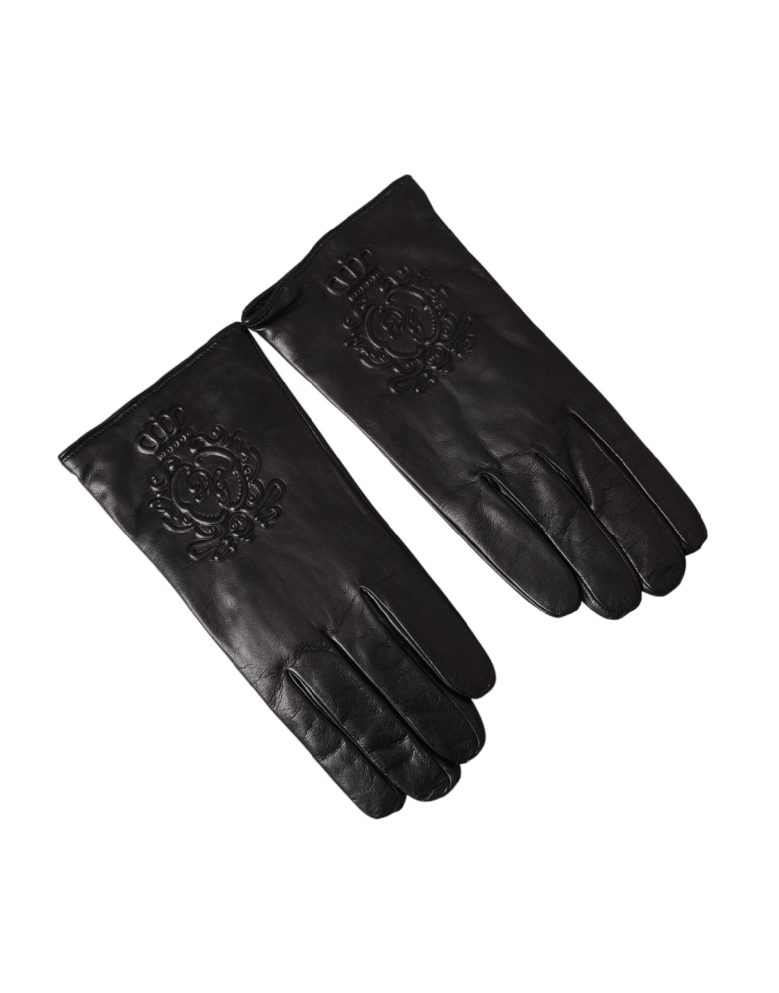 Dolce & Gabbana - Black Leather Embossed Logo Short Hands Gloves