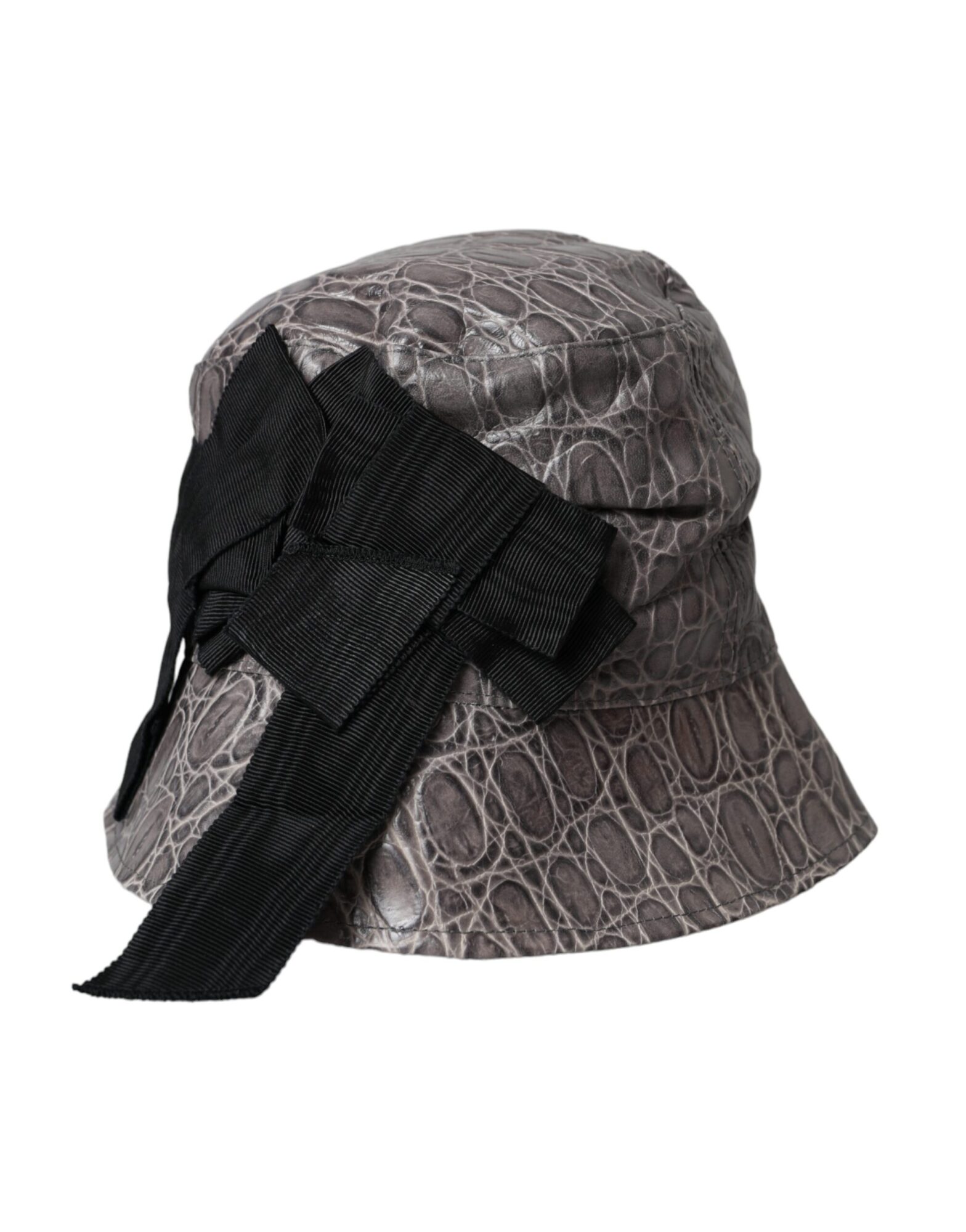 Dolce & Gabbana - Black Gray Patterned Leather Bucket Hat